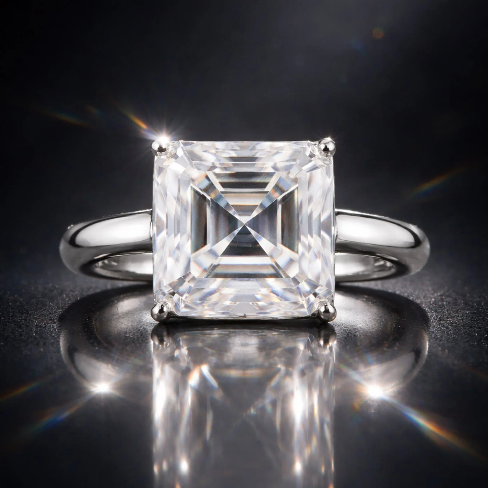 Certified 16.10 ct DEW Radiant Cut White Moissanite Solitaire Ring In Gold Vermeil - view 6