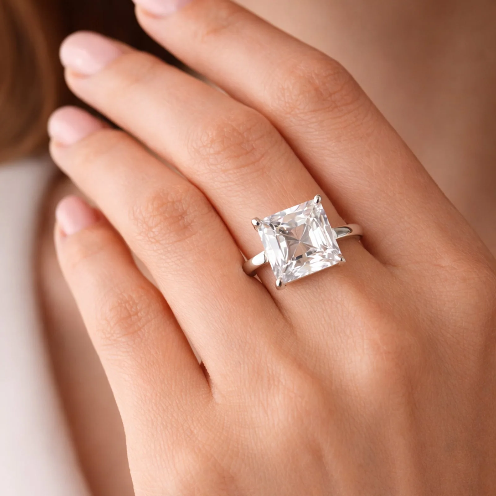 Certified 16.10 ct DEW Radiant Cut White Moissanite Solitaire Ring In Gold Vermeil - view 2