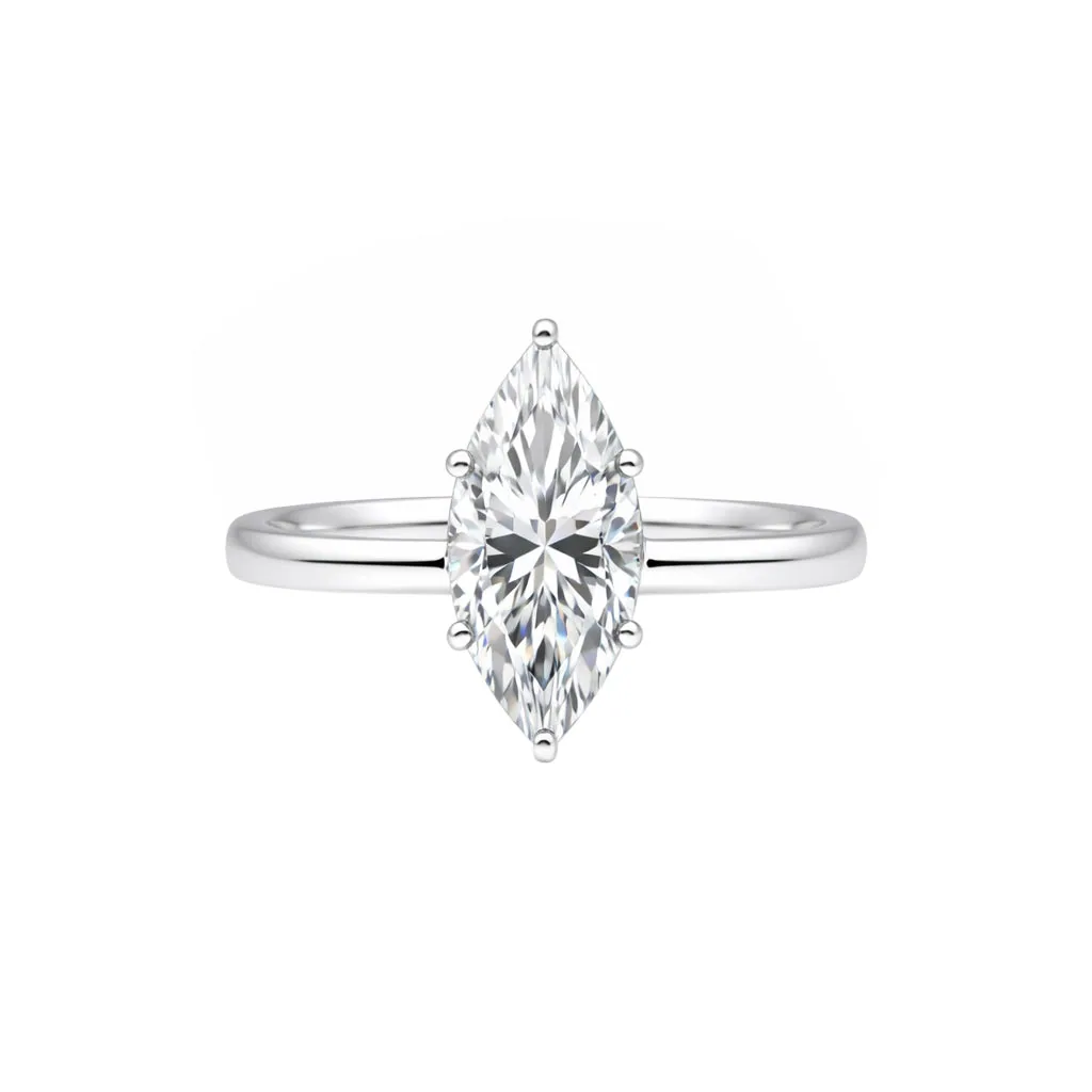 1.50 ct DEW Certified Marquise Cut White Moissanite Ring In 18K Gold Plated