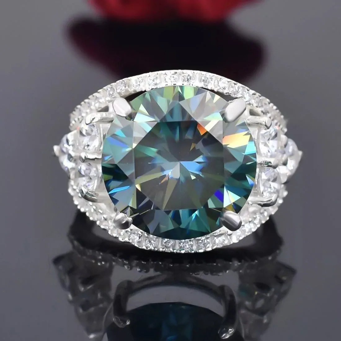 16.10 ct DEW Certified Treated Blue Moissanite Solitaire Ring In Gold Vermeil - view 3
