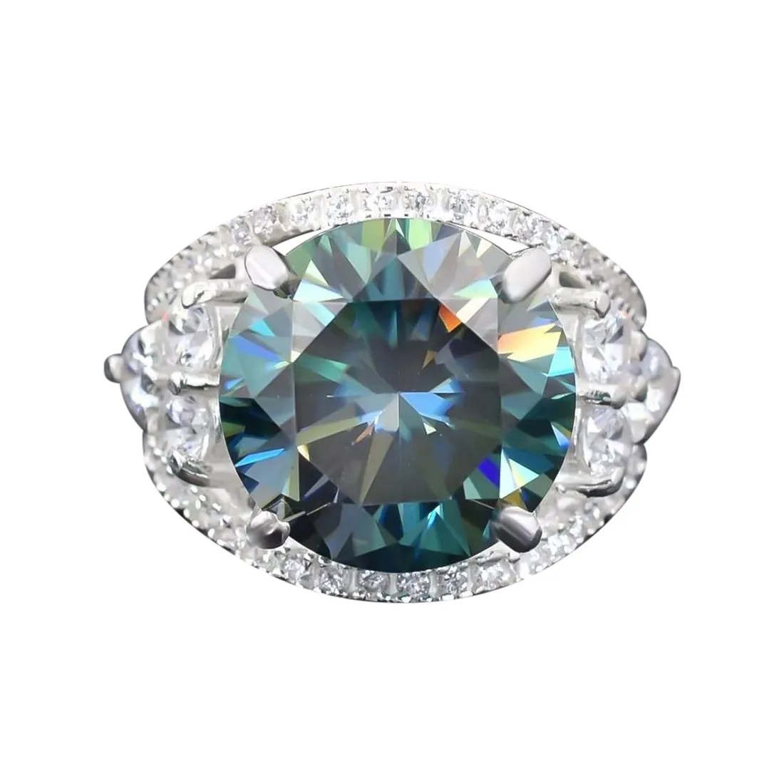 16.10 ct DEW Certified Treated Blue Moissanite Solitaire Ring In Gold Vermeil