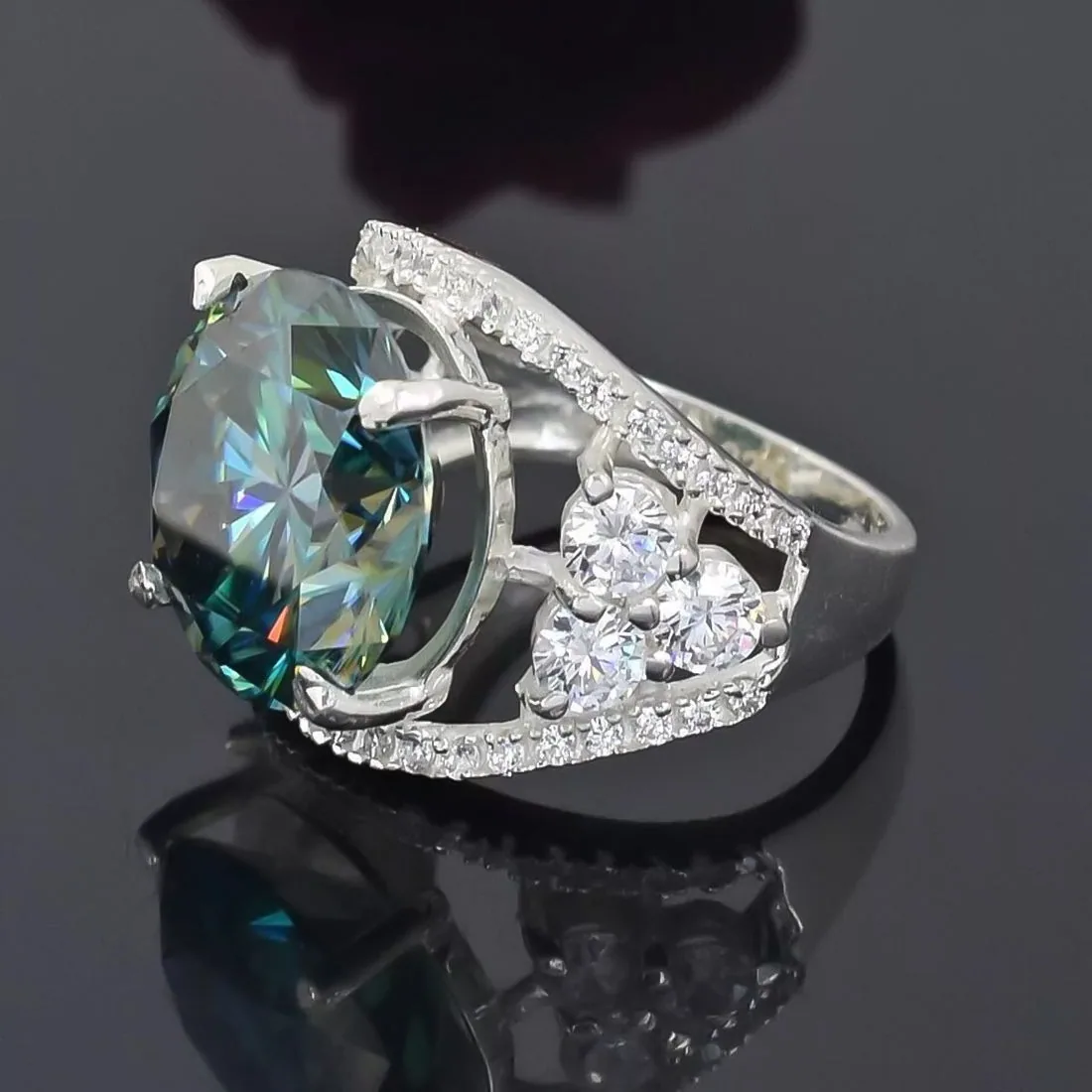 16.10 ct DEW Certified Treated Blue Moissanite Solitaire Ring In Gold Vermeil - view 5