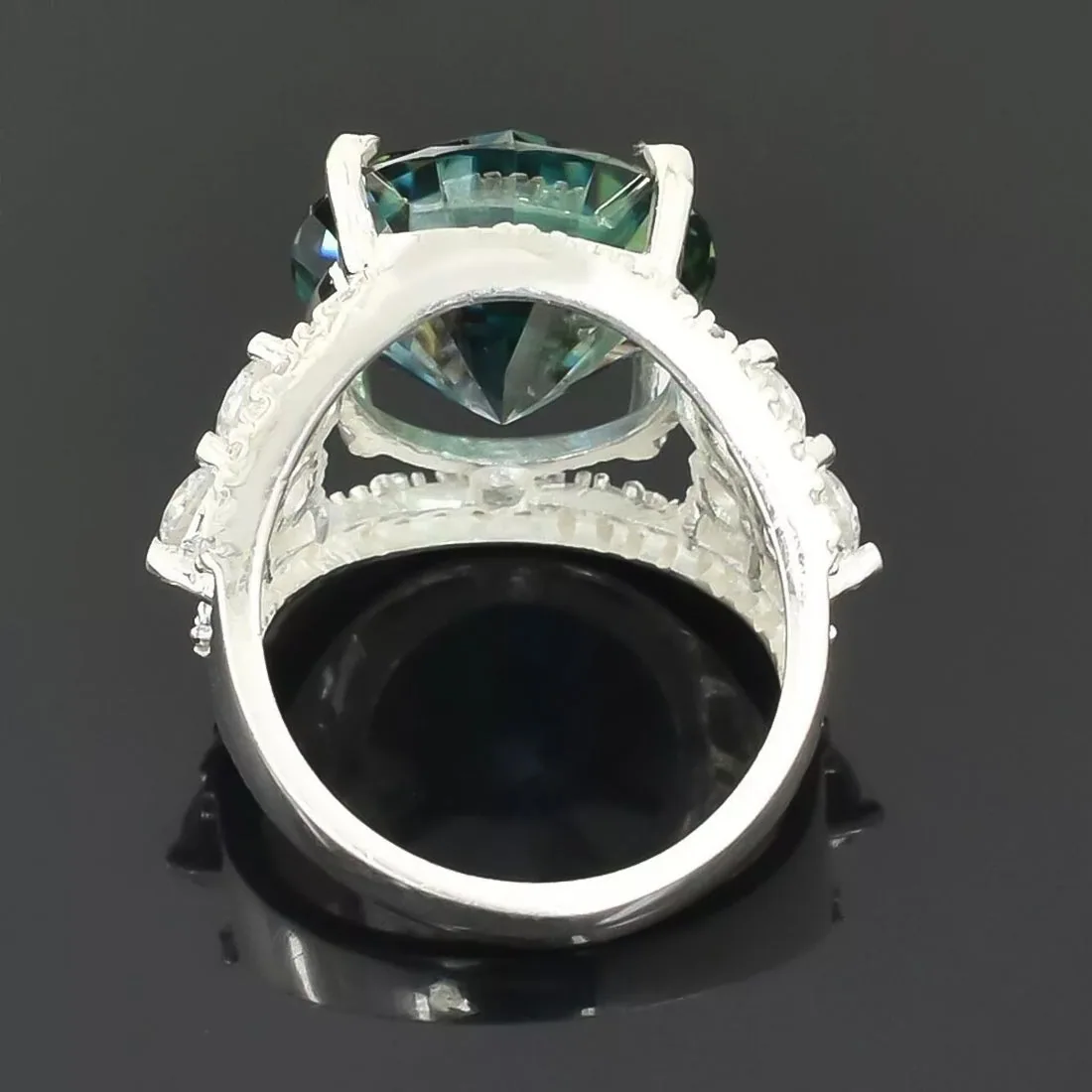 16.10 ct DEW Certified Treated Blue Moissanite Solitaire Ring In Gold Vermeil - view 6