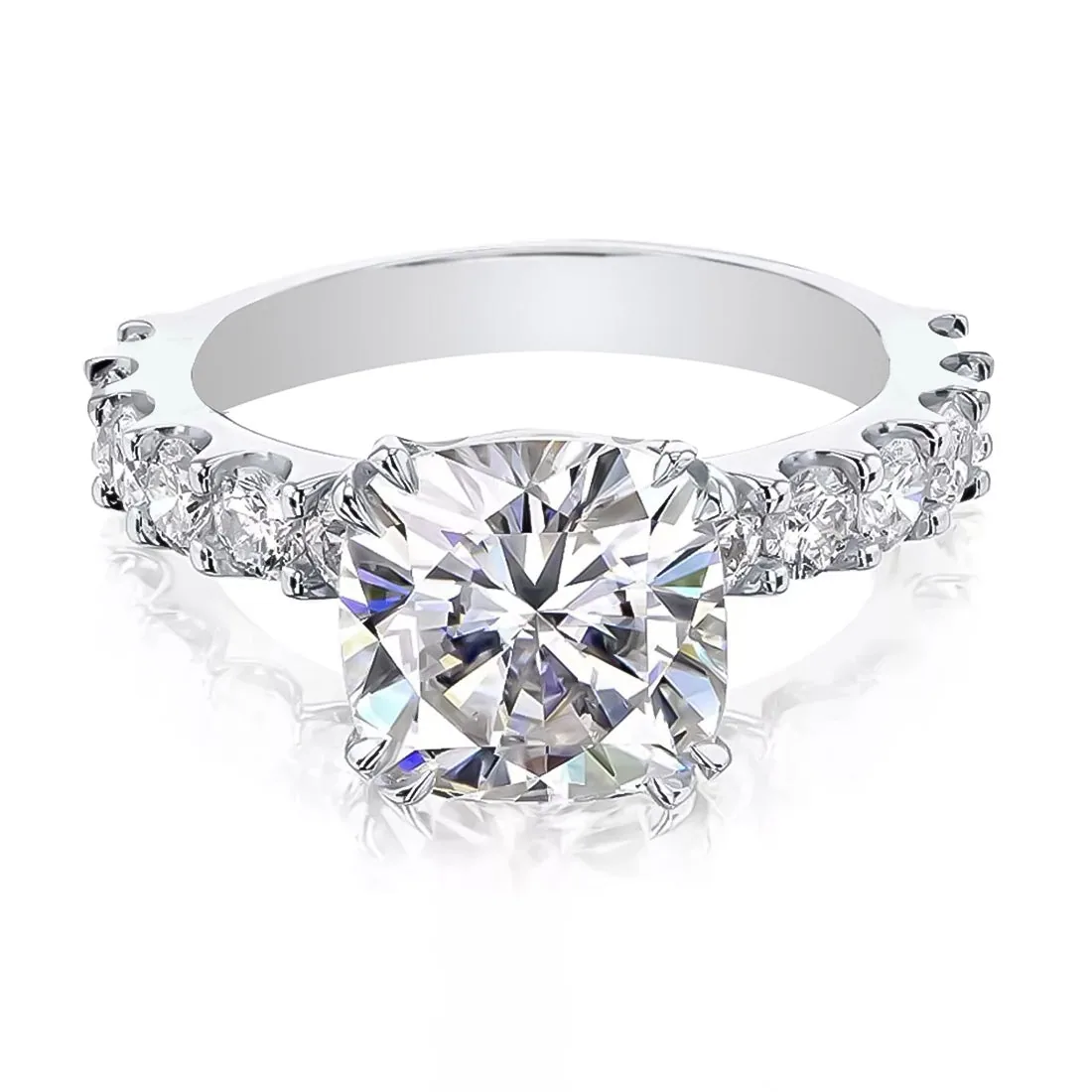 Certified 3.50 ct DEW Cushion Cut White Moissanite Solitaire Ring – 18K Gold Vermeil