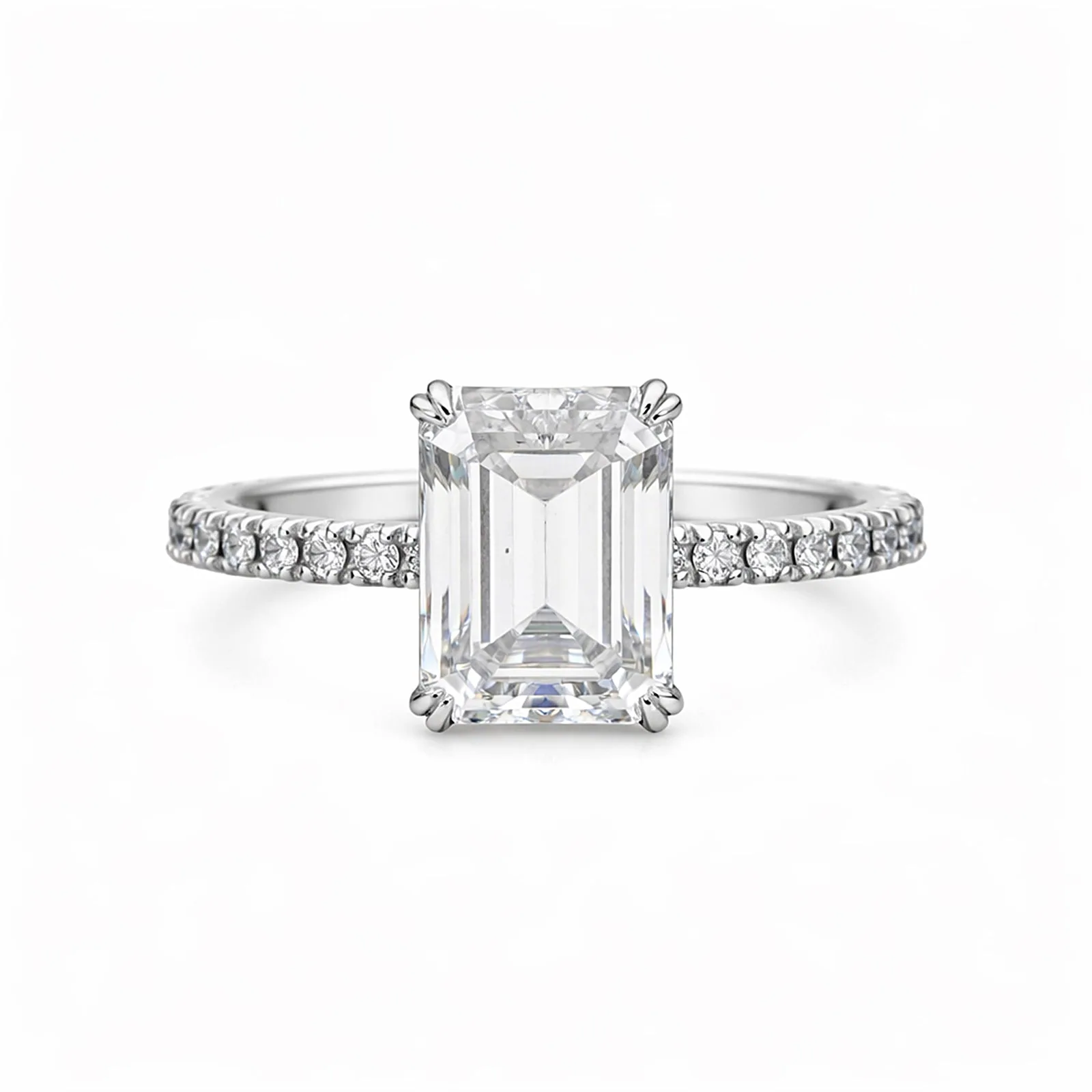 5.20 ct DEW Emerald Cut Certified White Solitaire Moissanite Ring – 18K Gold Vermeil