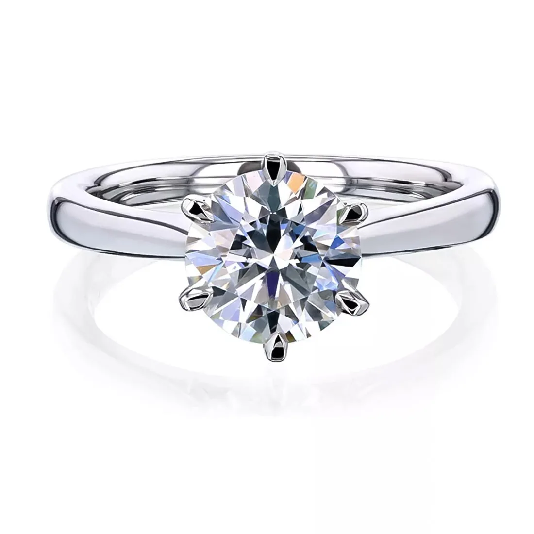 Certified 2 ct DEW Round White Moissanite Solitaire Ring, Double Prongs 18K Gold Plated