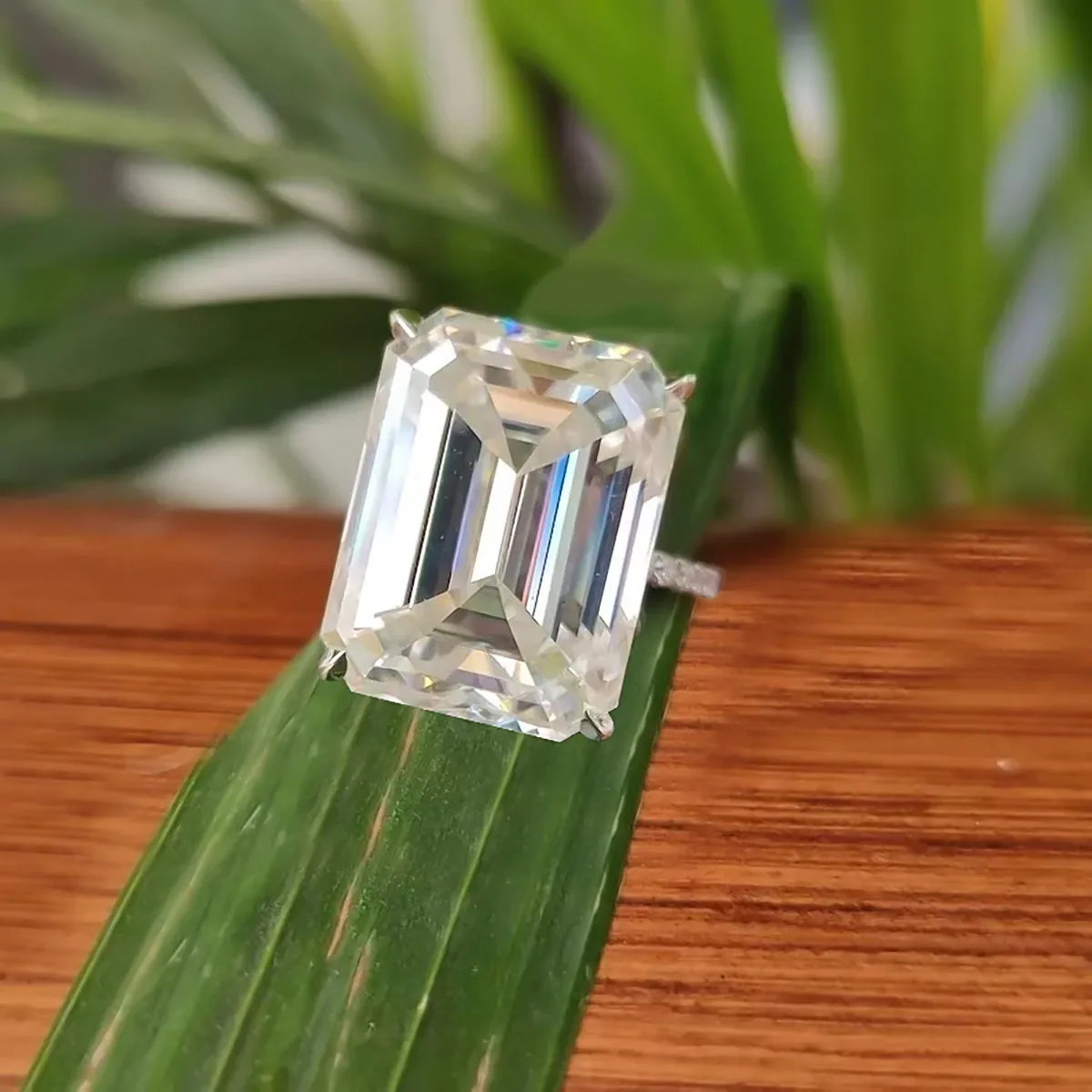 18.65 ct DEW Emerald Cut Certified White Moissanite Ring For Mother’s Day – 18K Gold Vermeil - view 2