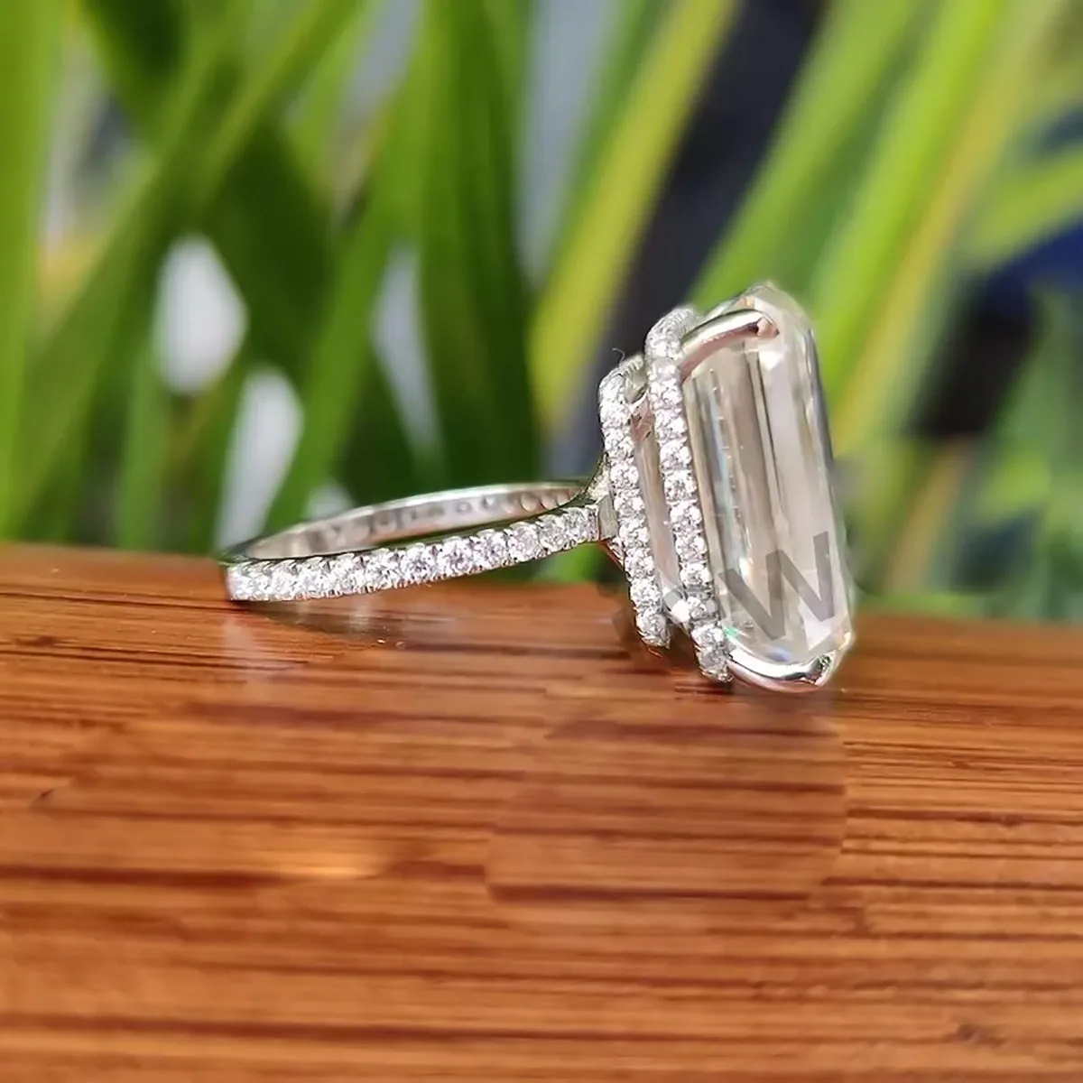 18.65 ct DEW Emerald Cut Certified White Moissanite Ring For Mother’s Day – 18K Gold Vermeil - view 3