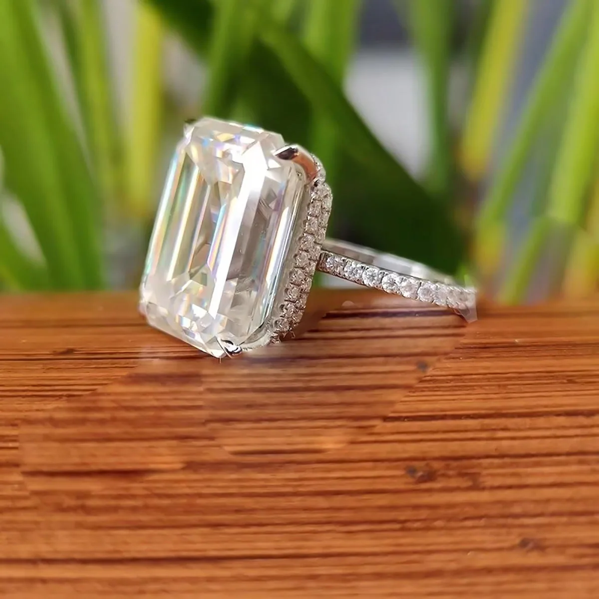 18.65 ct DEW Emerald Cut Certified White Moissanite Ring For Mother’s Day – 18K Gold Vermeil - view 5