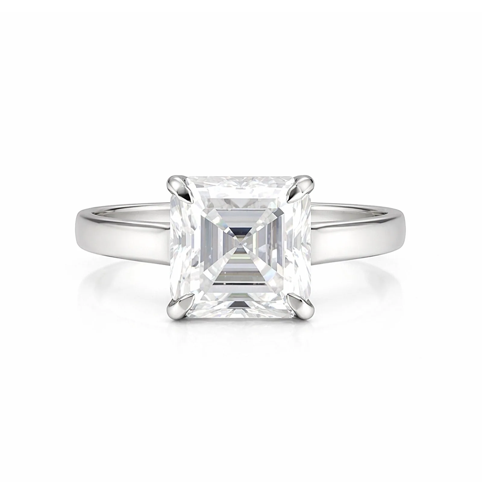 2.80 Ct Asscher Cut Moissanite Ring — VS1 Clarity, 18k Gold Vermeil