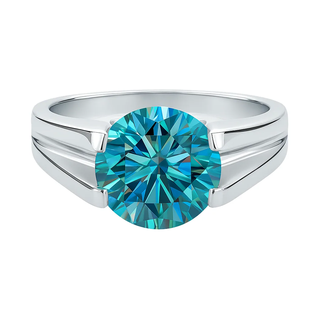 2.50 ct DEW Blue Treated Moissanite Solitaire Ring in Gift for Women – 18K Gold Vermeil