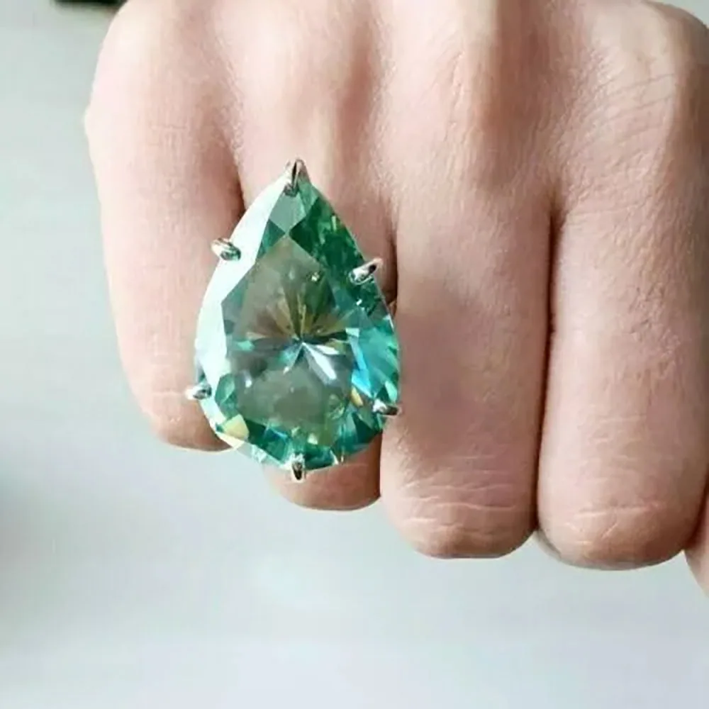19.60 ct DEW Certified Pear Cut Blue Moissanite Solitaire Ring In Gold Vermeil - view 2
