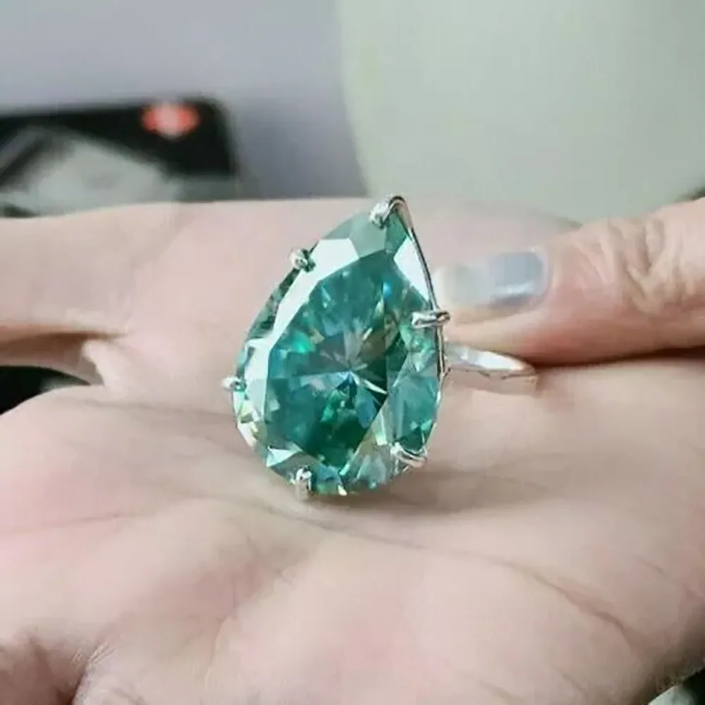 19.6ct DEW Blue Moissanite Pear Solitaire Ring - view 4