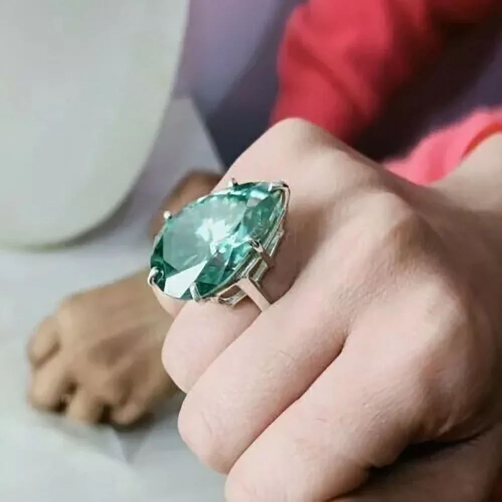 19.6ct DEW Blue Moissanite Pear Solitaire Ring - view 5