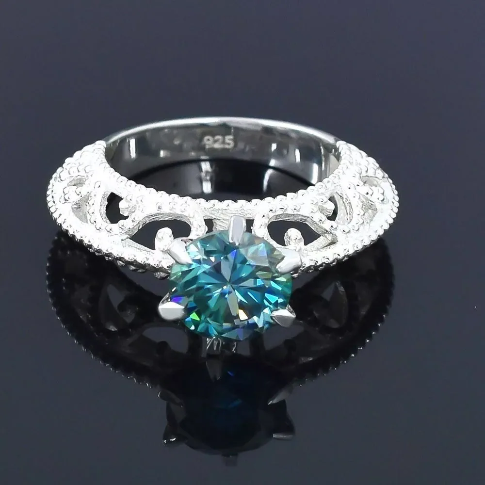 2.90 ct DEW Certified Round Cut Blue Moissanite Solitaire Ring Gold Vermeil - view 3