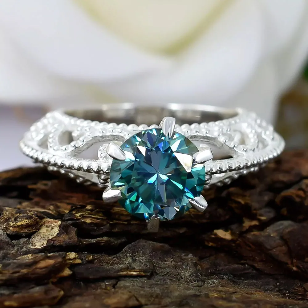 2.90 ct DEW Certified Round Cut Blue Moissanite Solitaire Ring Gold Vermeil - view 4
