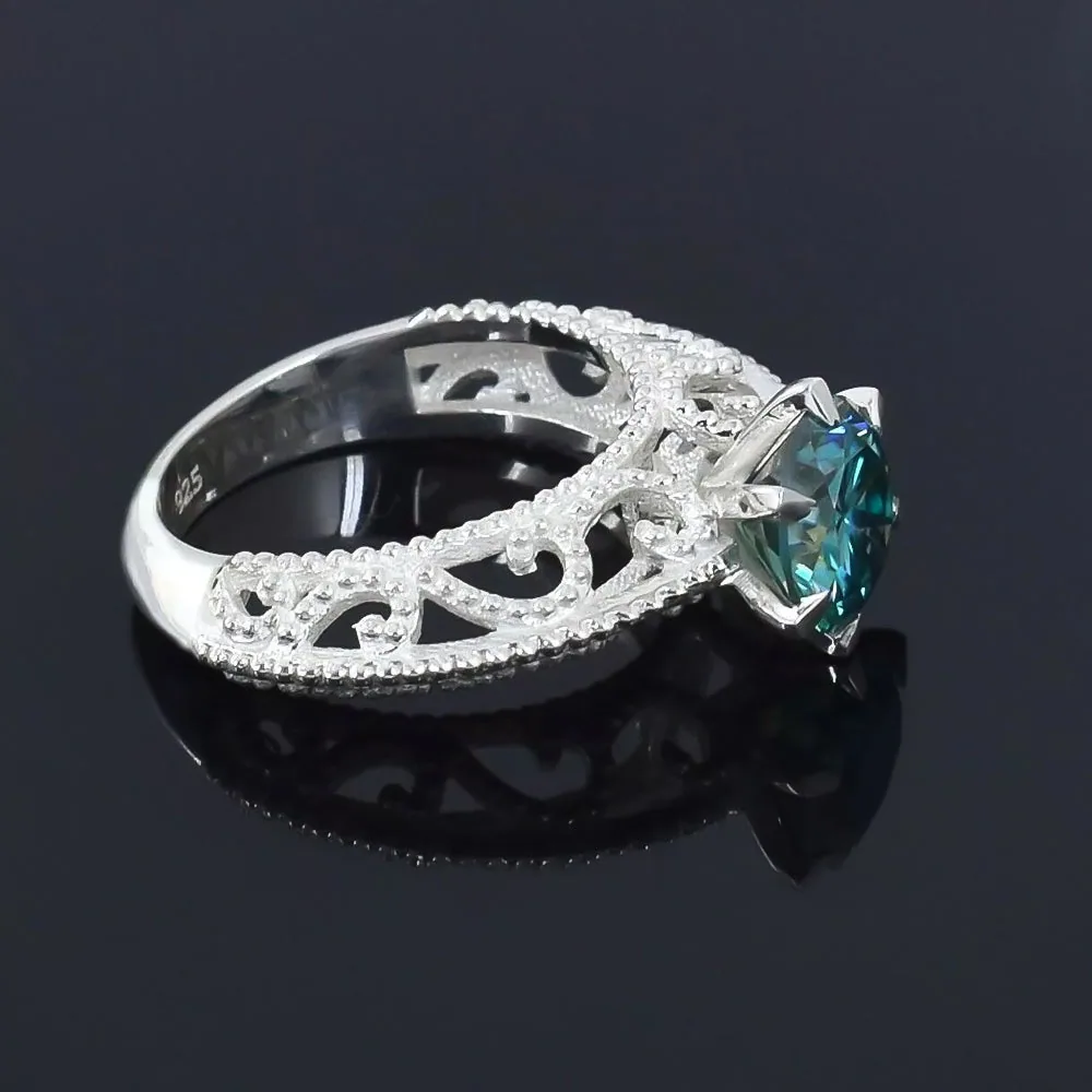 2.90 ct DEW Certified Round Cut Blue Moissanite Solitaire Ring Gold Vermeil - view 6