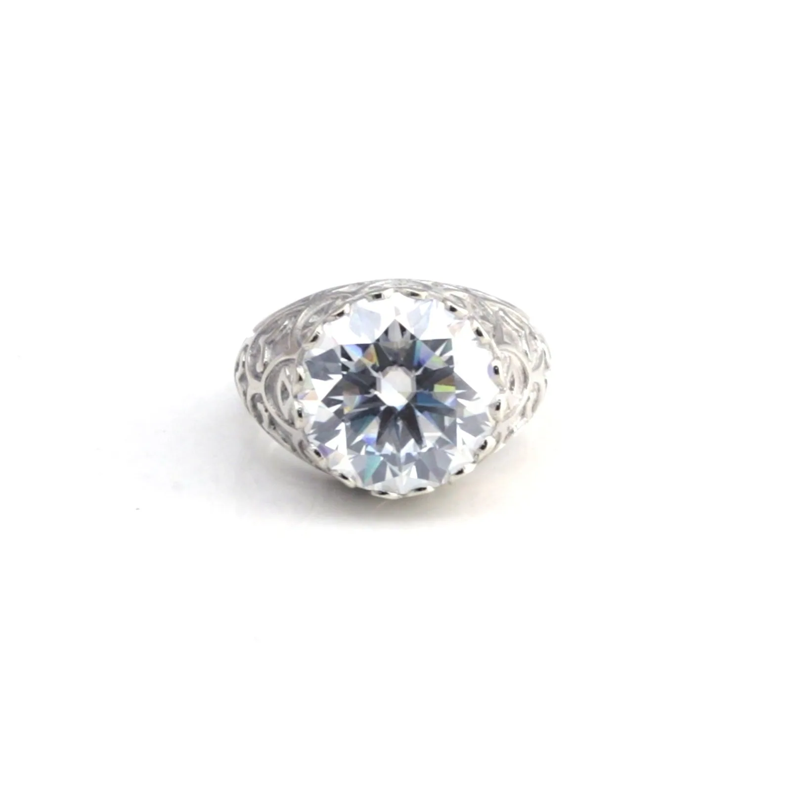 9.85 ct DEW Certified White Moissanite Ring In Gold Vermeil – Wedding Gift Idea