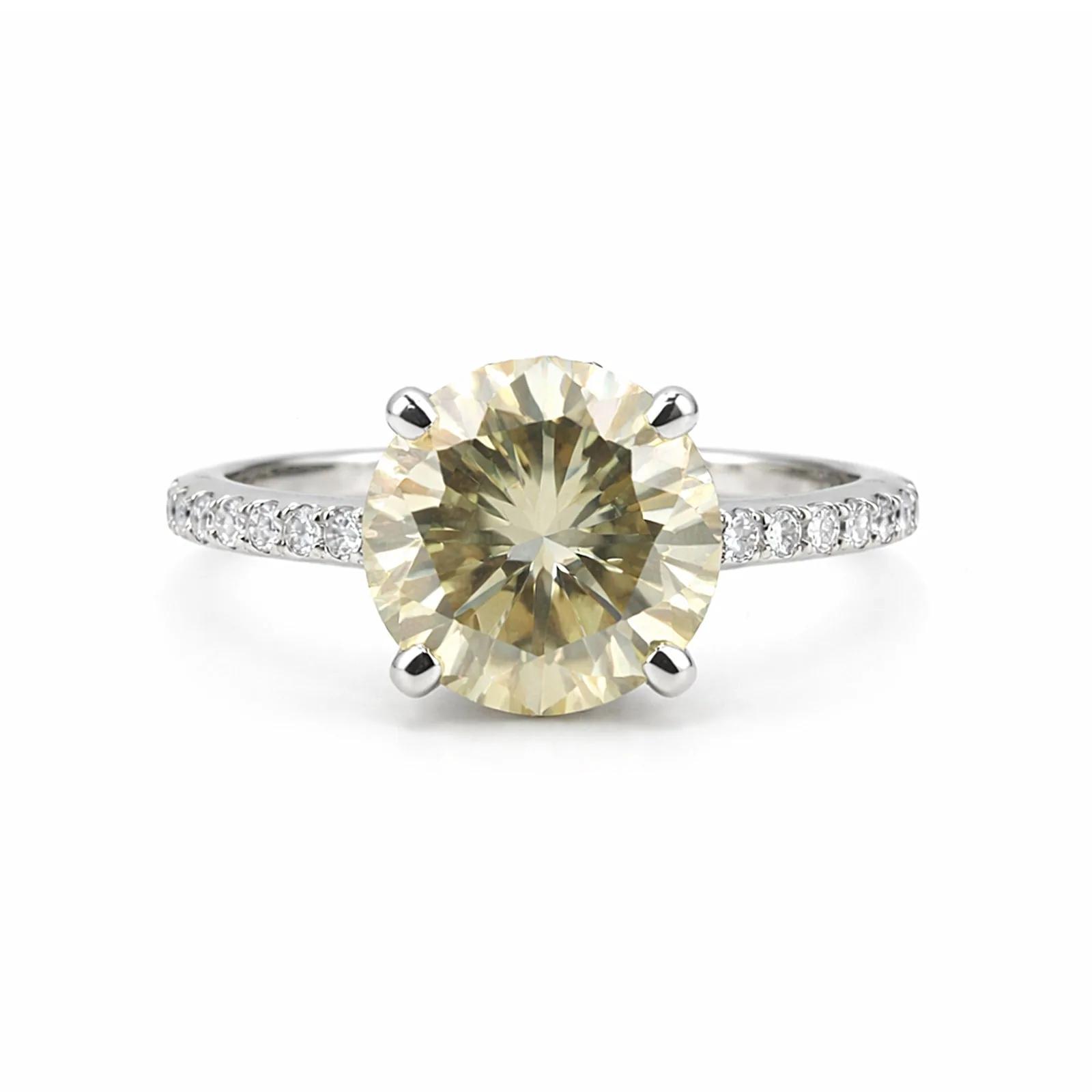 10.50 ct DEW Champagne Moissanite Ring in Prong Set Certified Stone – 18K Gold Vermeil