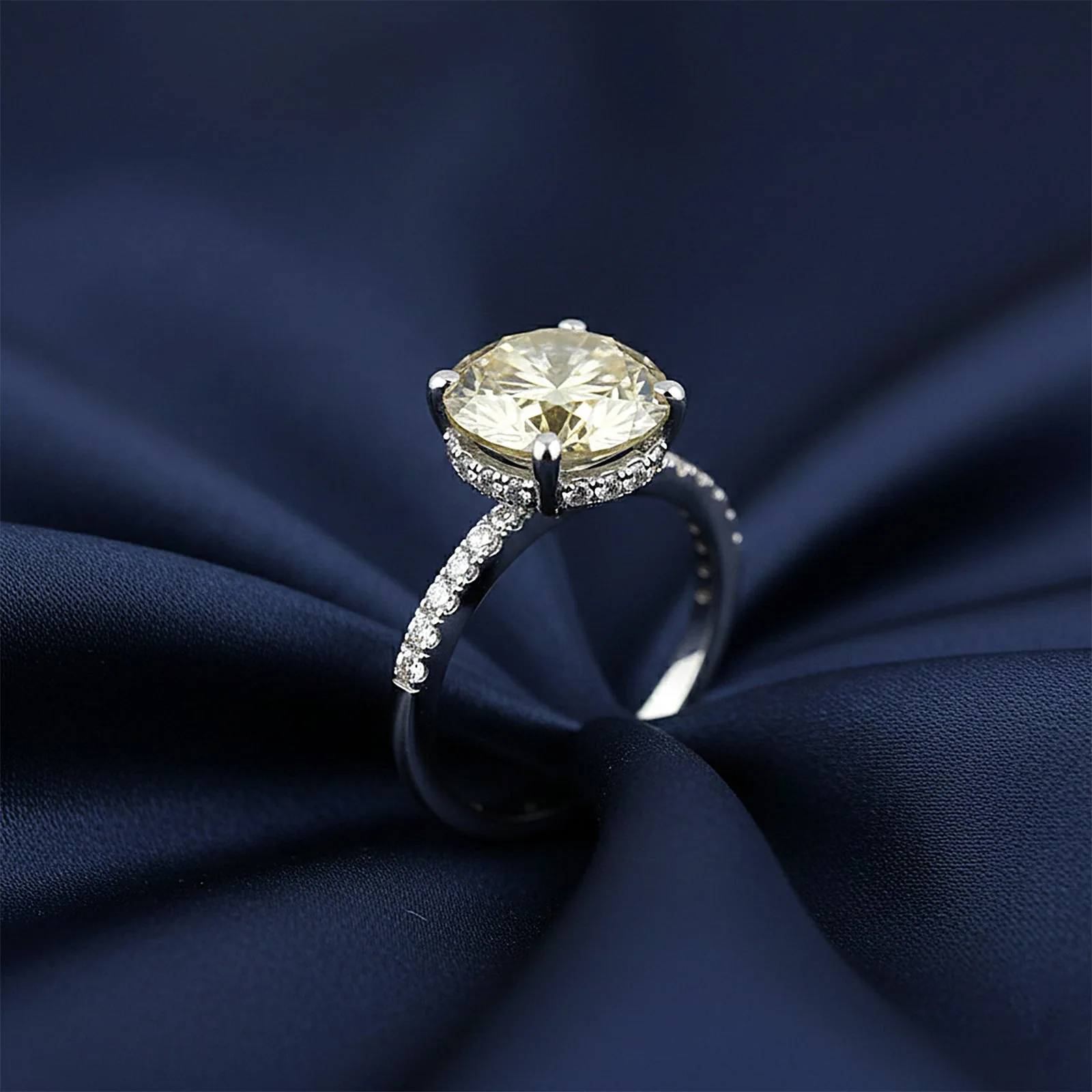 10.50 ct DEW Champagne Moissanite Ring in Prong Set Certified Stone – 18K Gold Vermeil - view 3