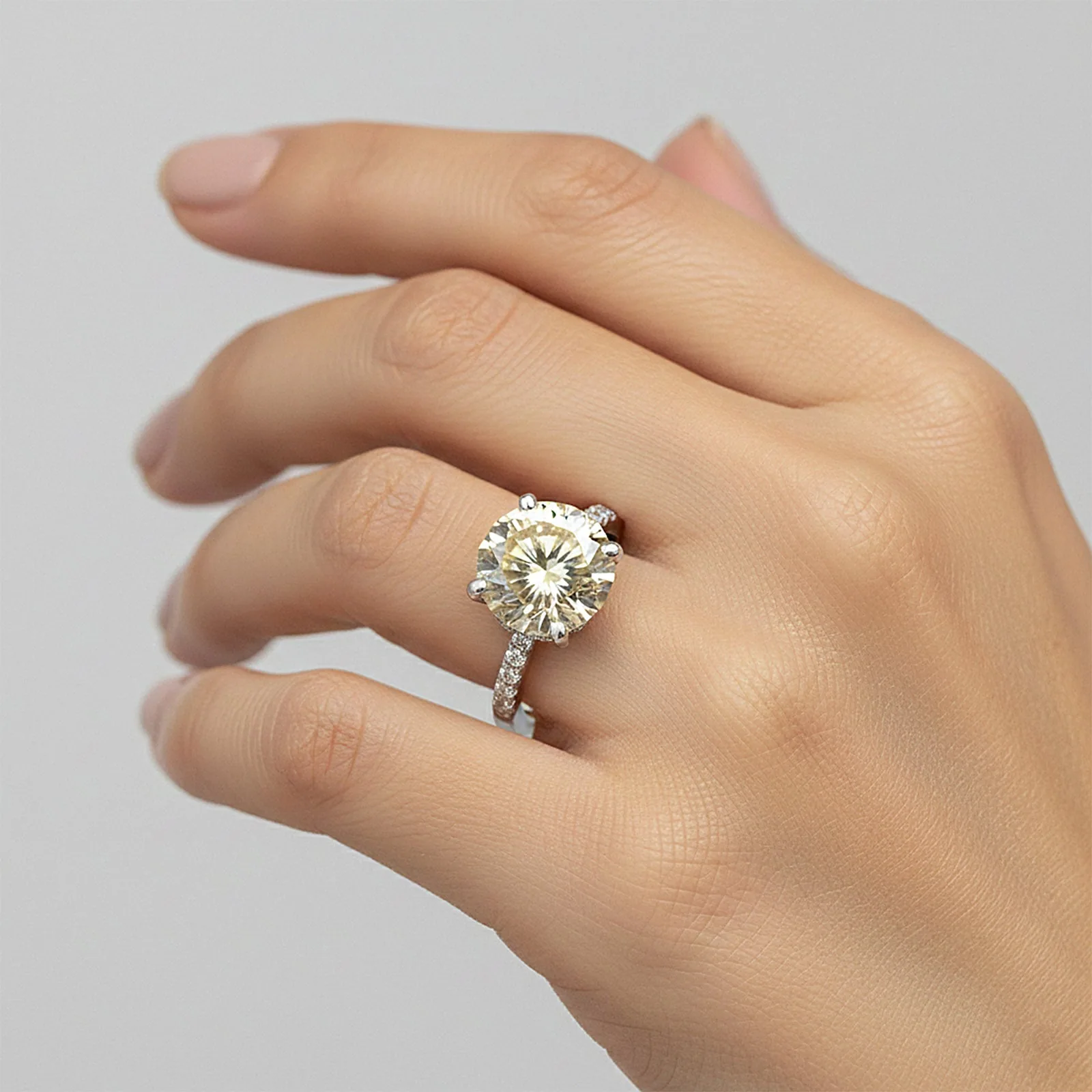 10.50 ct DEW Champagne Moissanite Ring in Prong Set Certified Stone – 18K Gold Vermeil - view 2