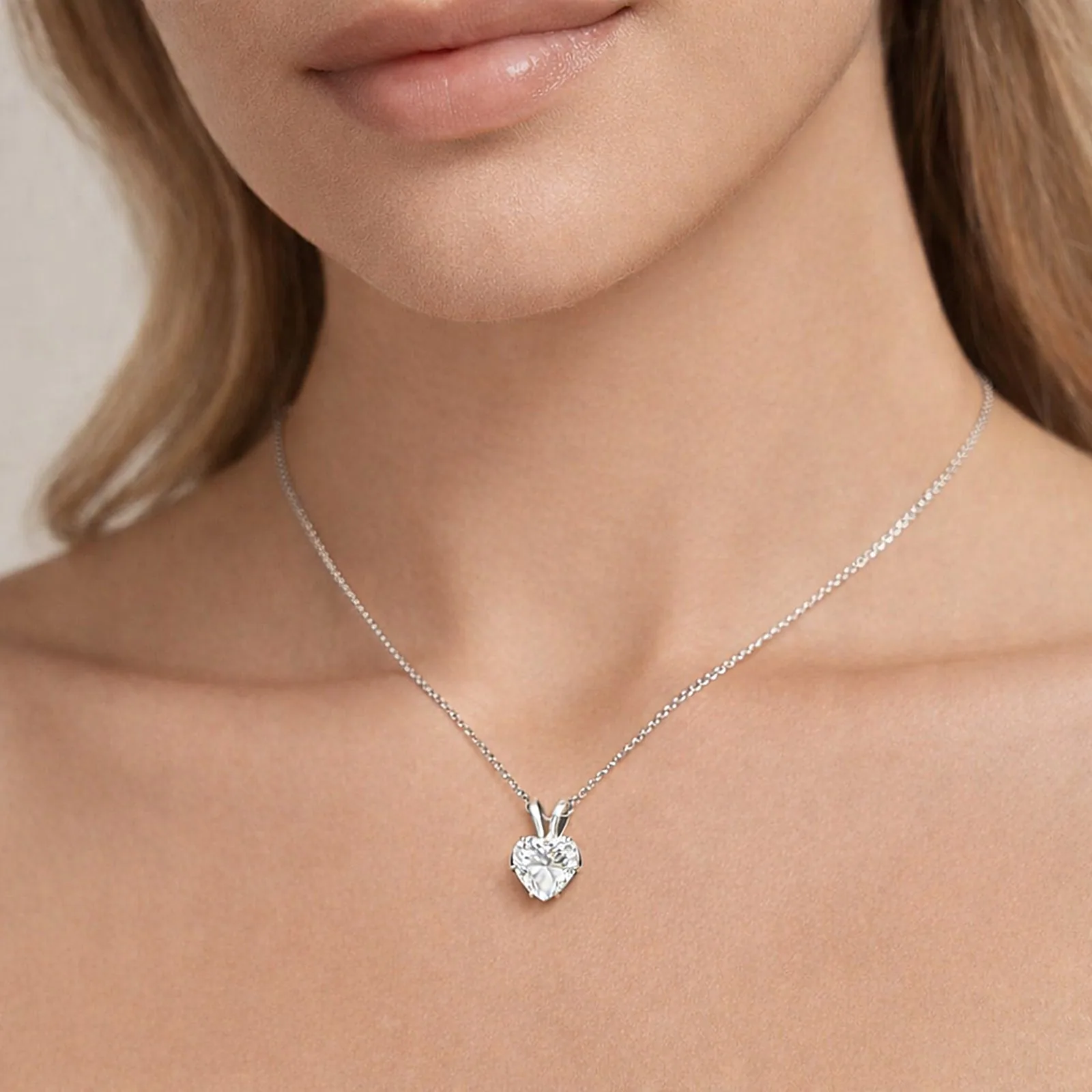 10.00ct DEW White Moissanite Heart Cut Pendant Necklace - view 3