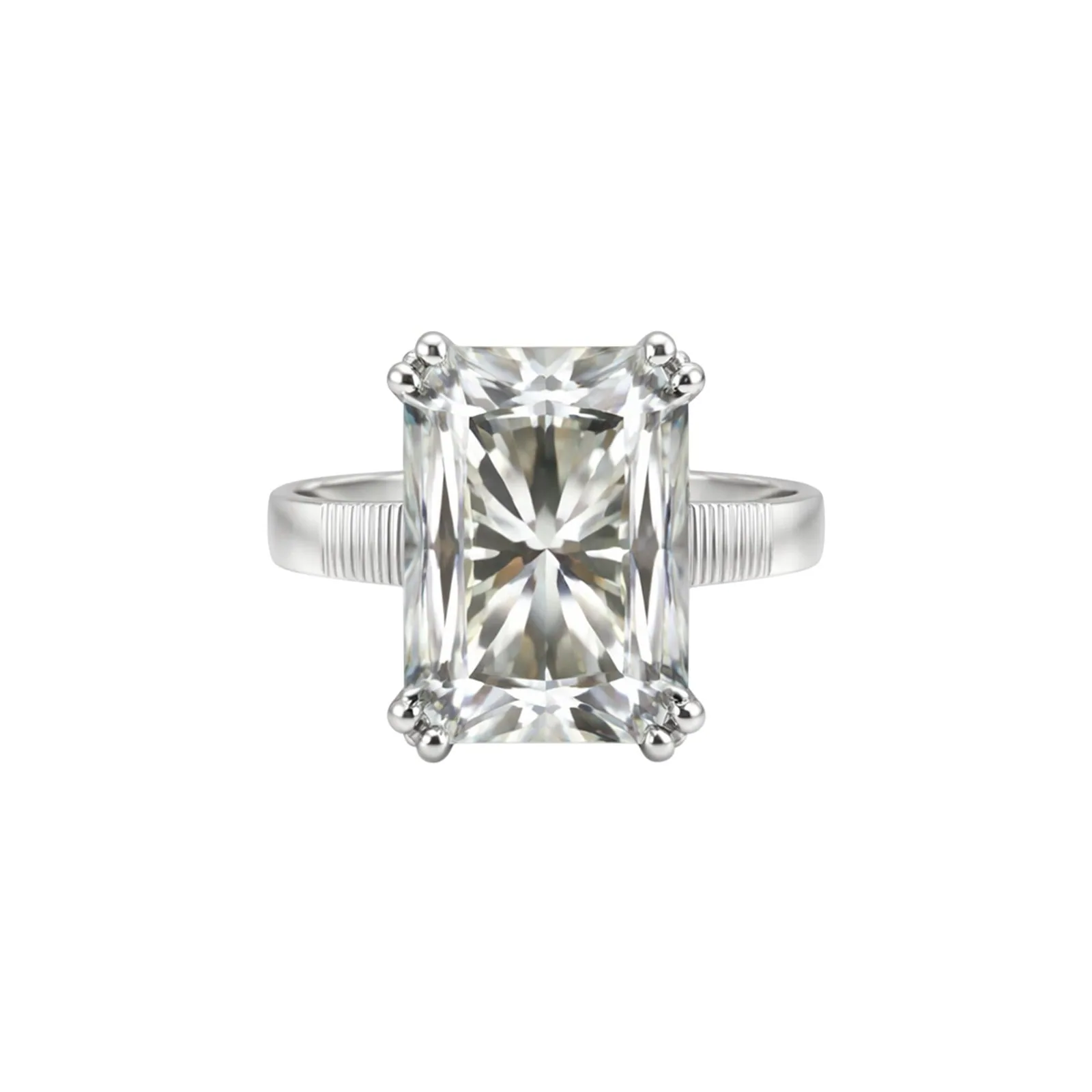 10.00 Ct Emerald Cut Moissanite Ring — VS1 Clarity, 18k Gold Vermeil