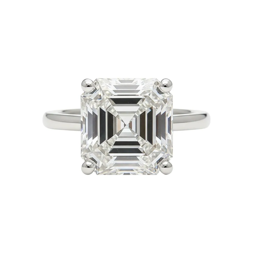 5.74 ct DEW Asscher Cut Off White Moissanite Ring – Wedding Gift – 18K Gold Vermeil