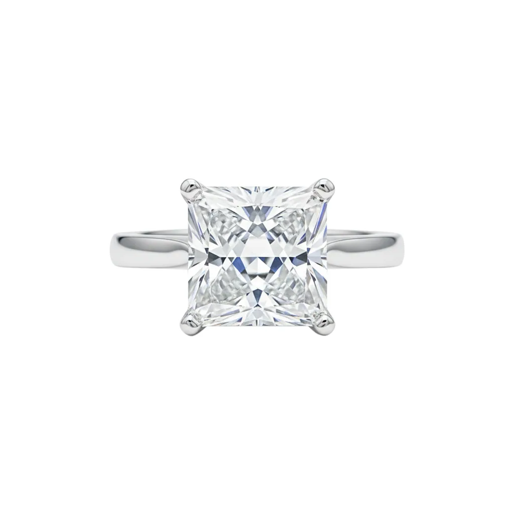 5 ct DEW Princess Cut Off White Moissanite Ring Gift for 4th of July – 18K Gold Vermeil