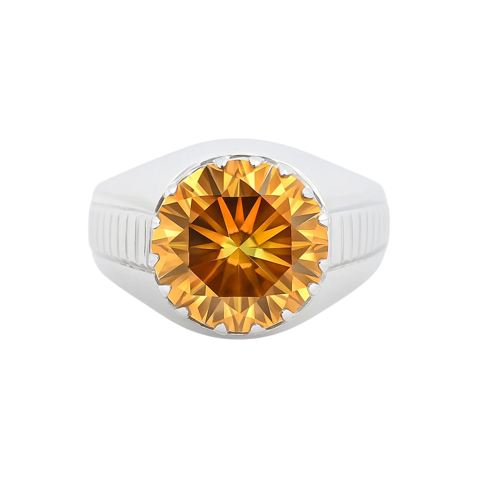 5.15 ct DEW Champagne Moissanite Men’s Ring Anniversary Gift for Him – 18K Gold Vermeil