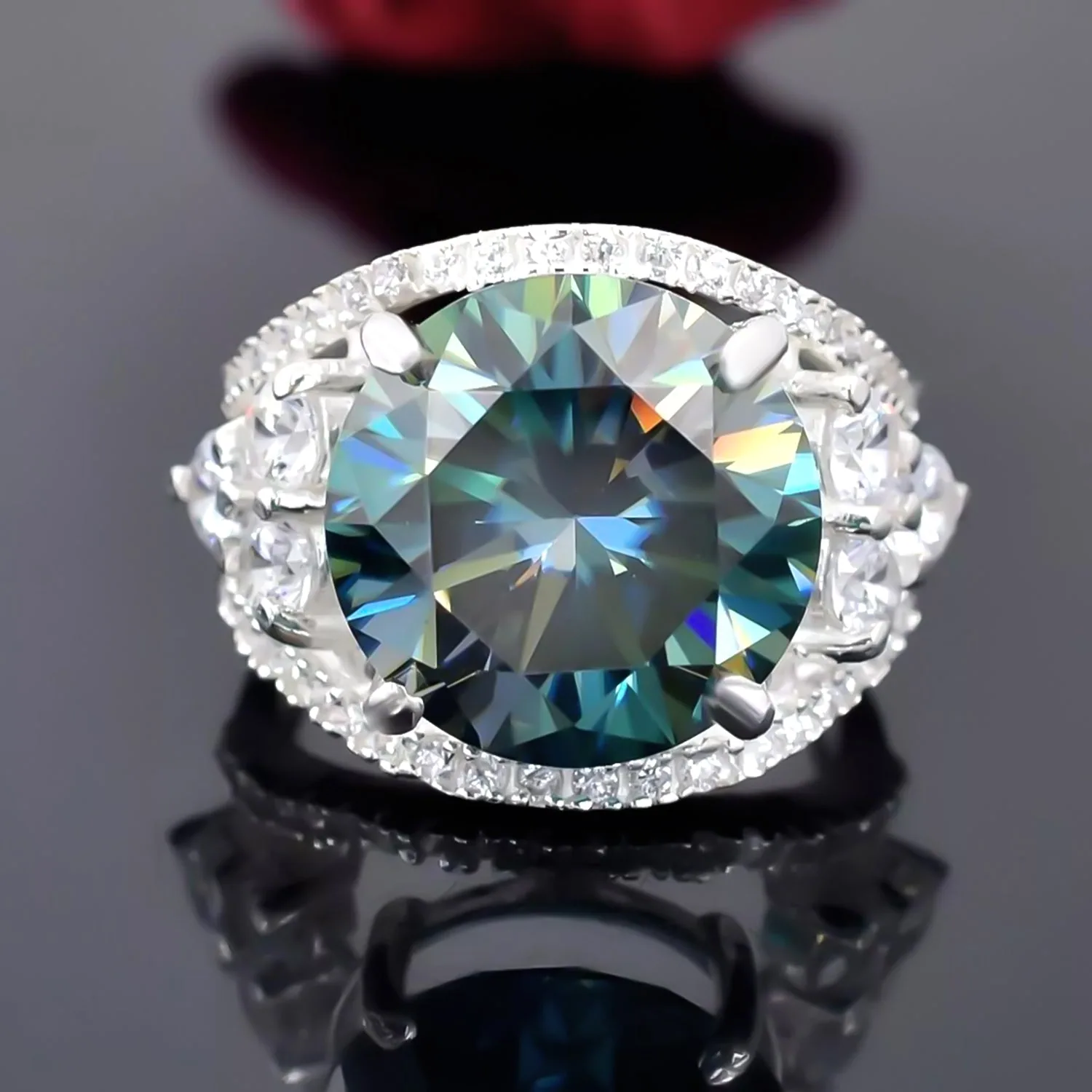 16.10 ct DEW Blue Moissanite Solitaire Ring Elegant Festival Gift for Her – 18K Gold Vermeil - view 2