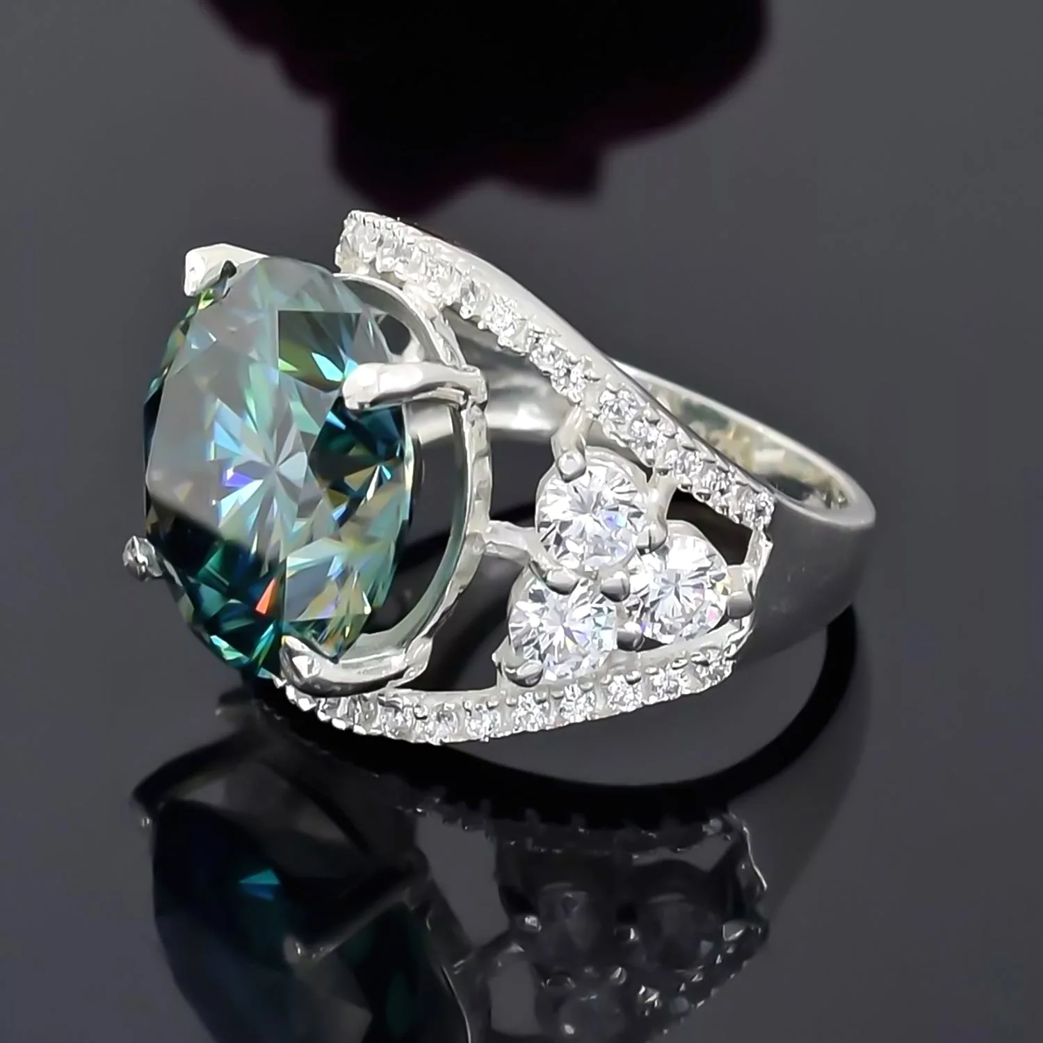 16.10 ct DEW Blue Moissanite Solitaire Ring Elegant Festival Gift for Her – 18K Gold Vermeil - view 4