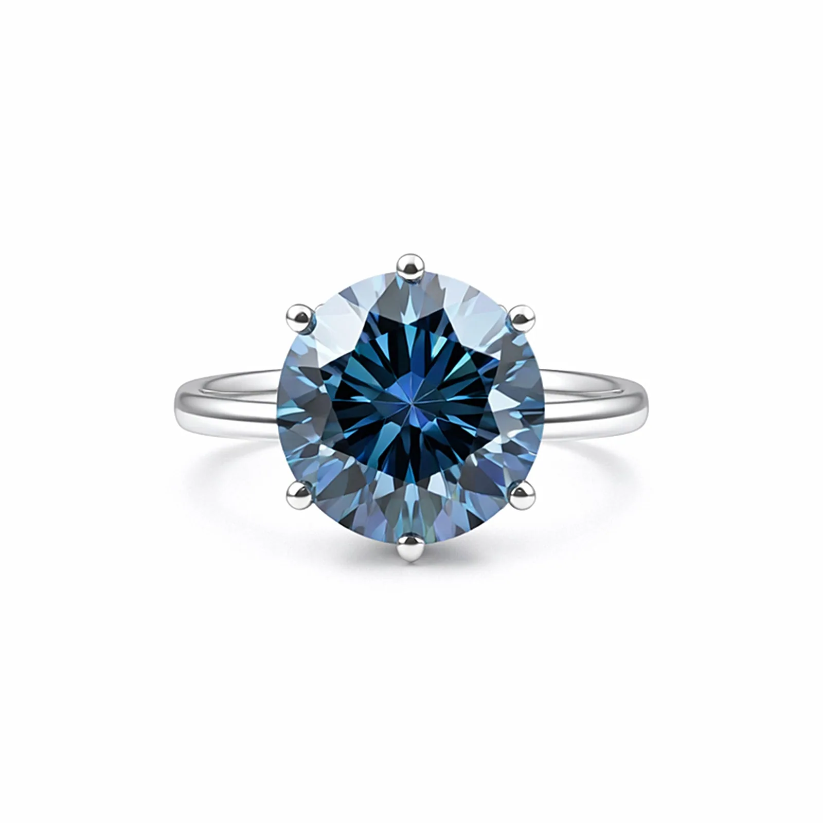 2.75 ct DEW Round Cut Blue Moissanite Engagement Solitaire Ring – 18K Gold Vermeil