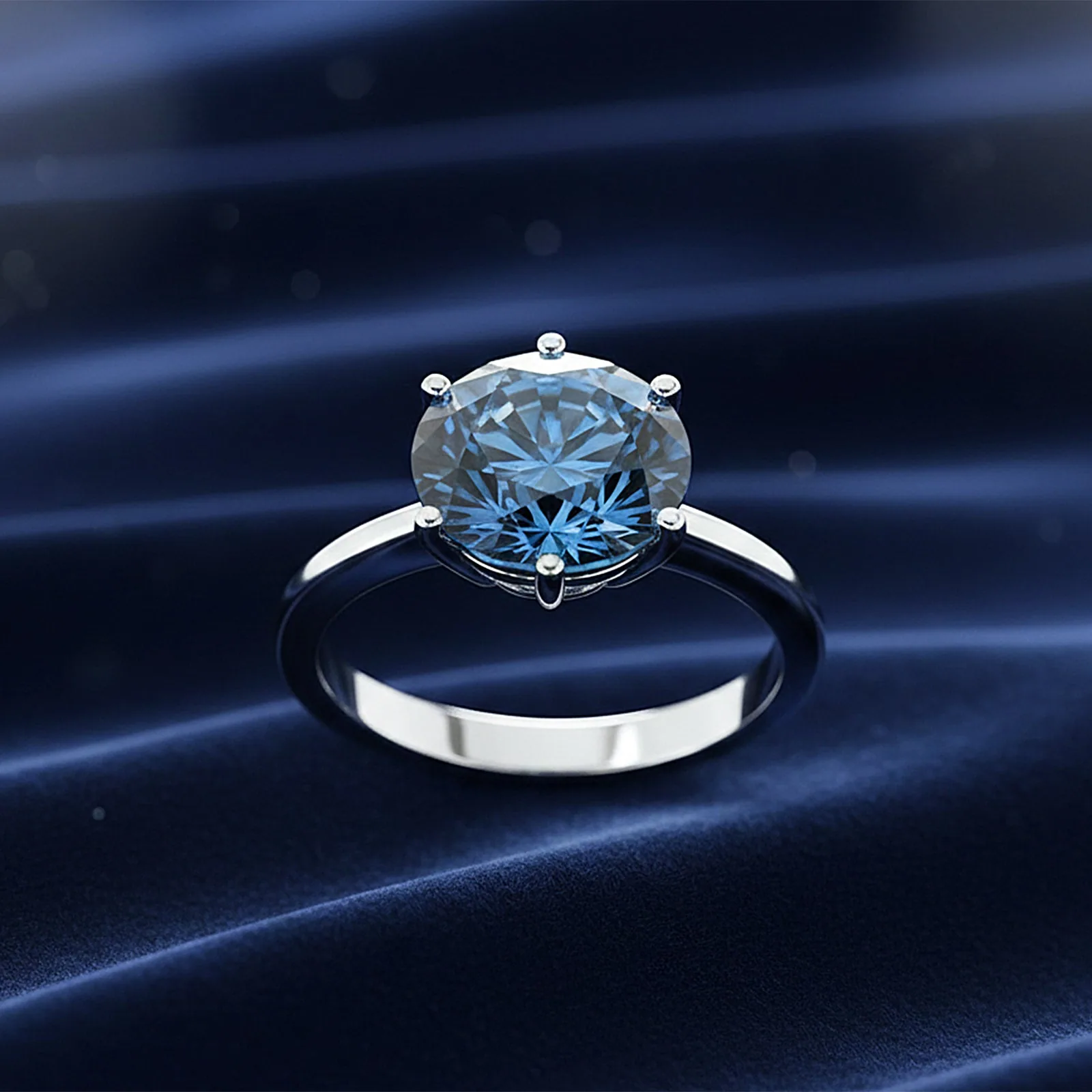 2.75ct DEW Blue Moissanite Round Solitaire Ring - view 6