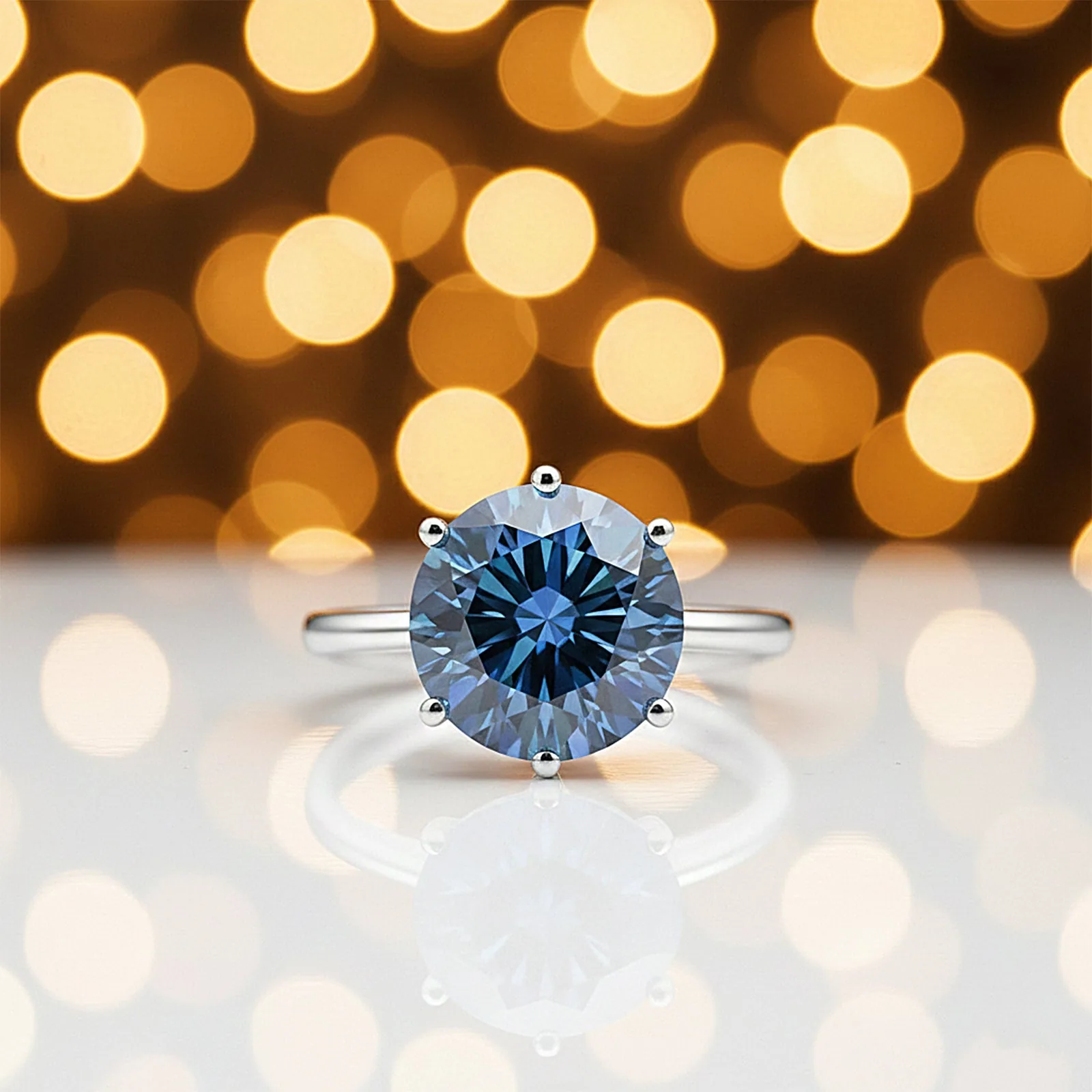 2.75ct DEW Blue Moissanite Round Solitaire Ring - view 7