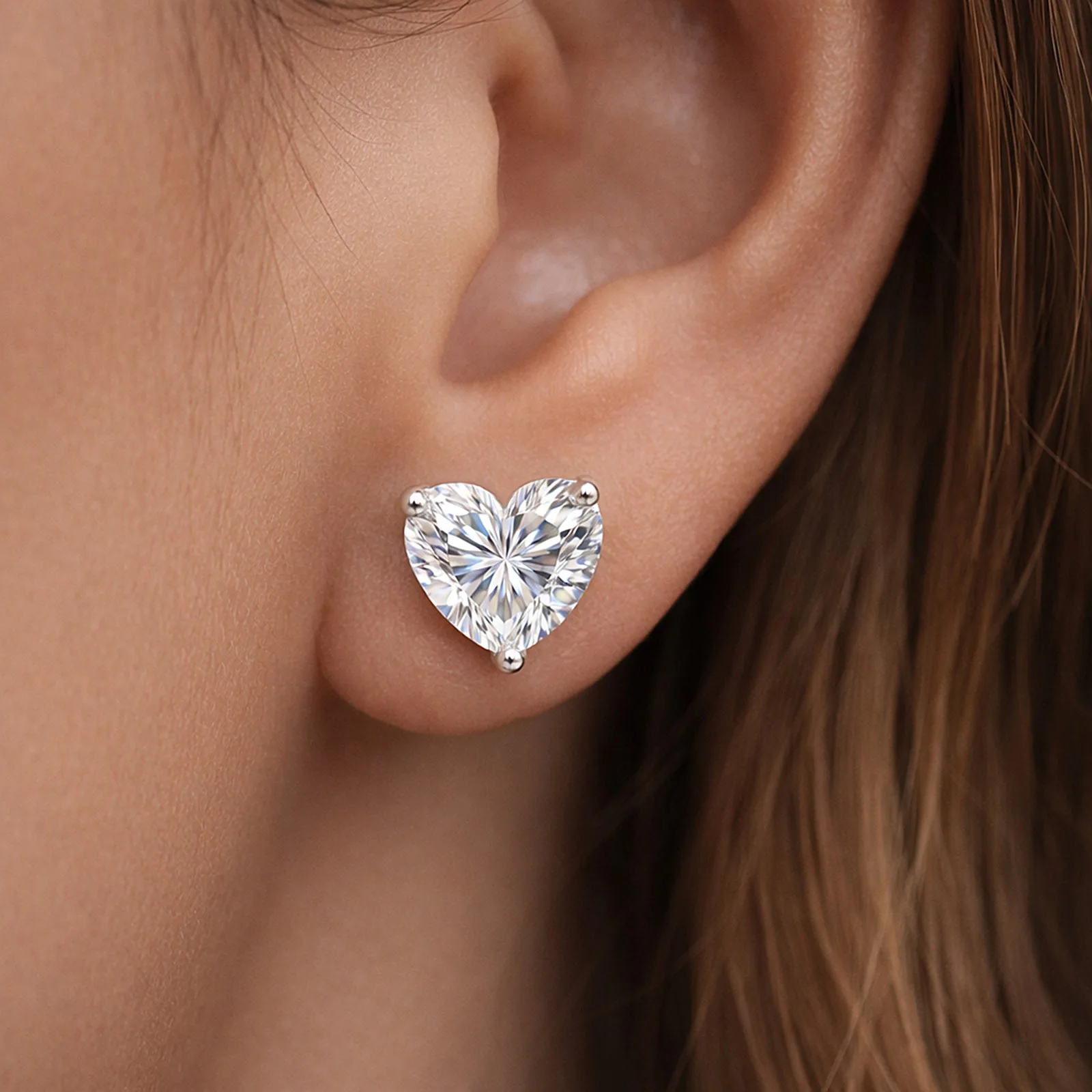 2.60 ct DEW Certified Treated White Moissanite Solitaire Studs Great Shine – 18K Gold Vermeil - view 3