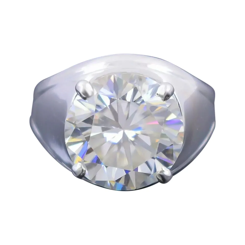 10.10 ct DEW Off White Treated Moissanite Solitaire Men’s Ring in Cert – 18K Gold Vermeil