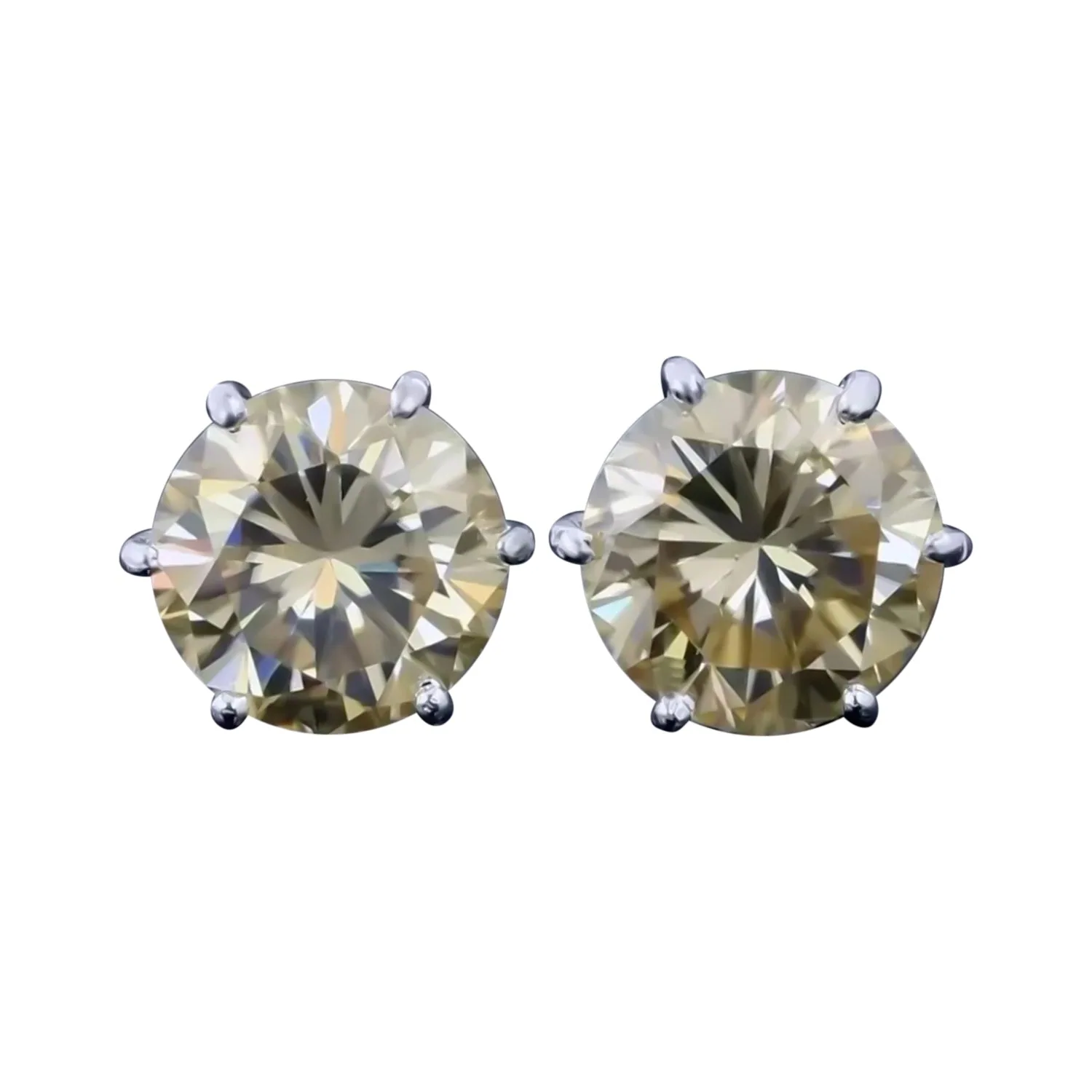 5.50 ct DEW Champagne Moissanite Stud Earrings Gold Vermeil Certified Brilliant