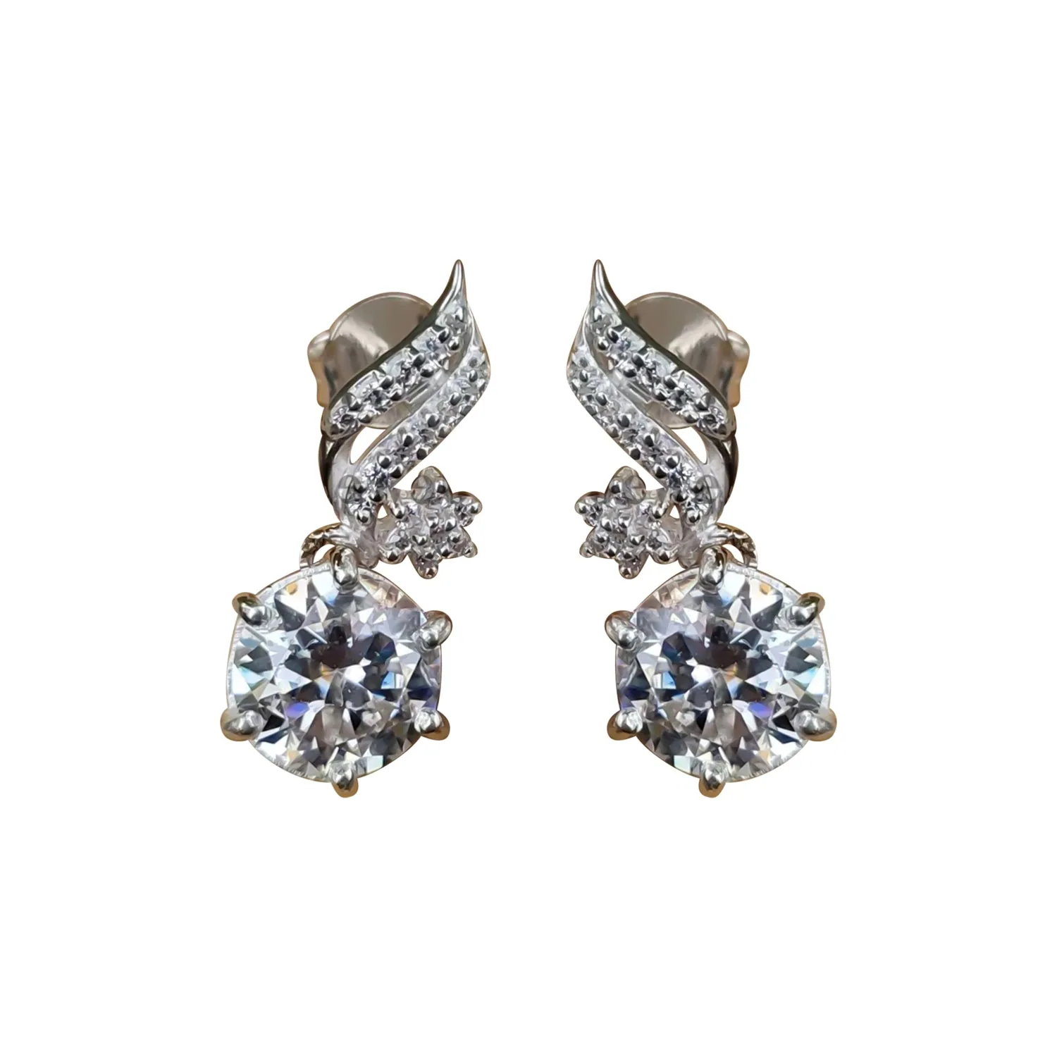 5 ct DEW White Moissanite Dangler Earrings Gold Vermeil Treated Certified Stunning