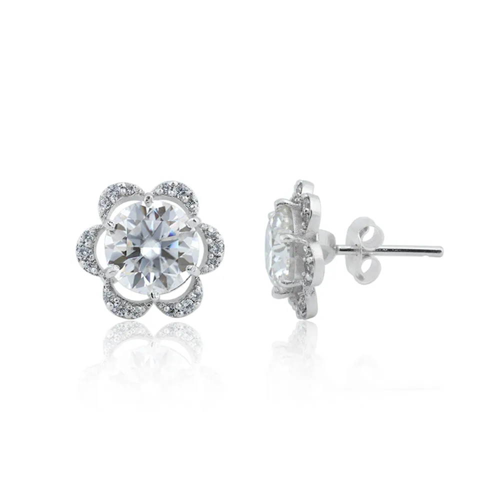 2.50 Ct Round Cut Moissanite Stud Earrings — VS1 Clarity, 18k Gold Vermeil