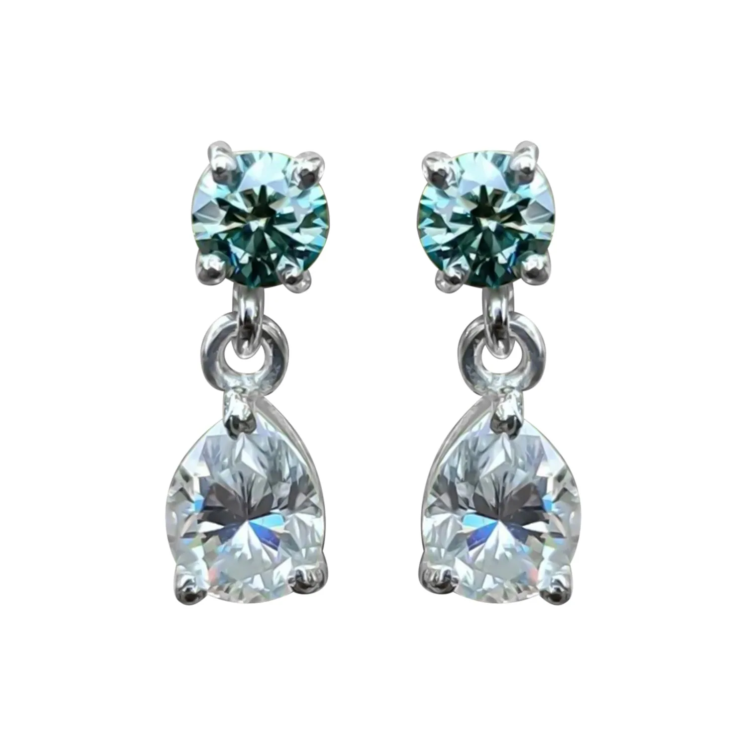 6.50 ct DEW Blue & White Moissanite Dangle Earrings Gold Vermeil