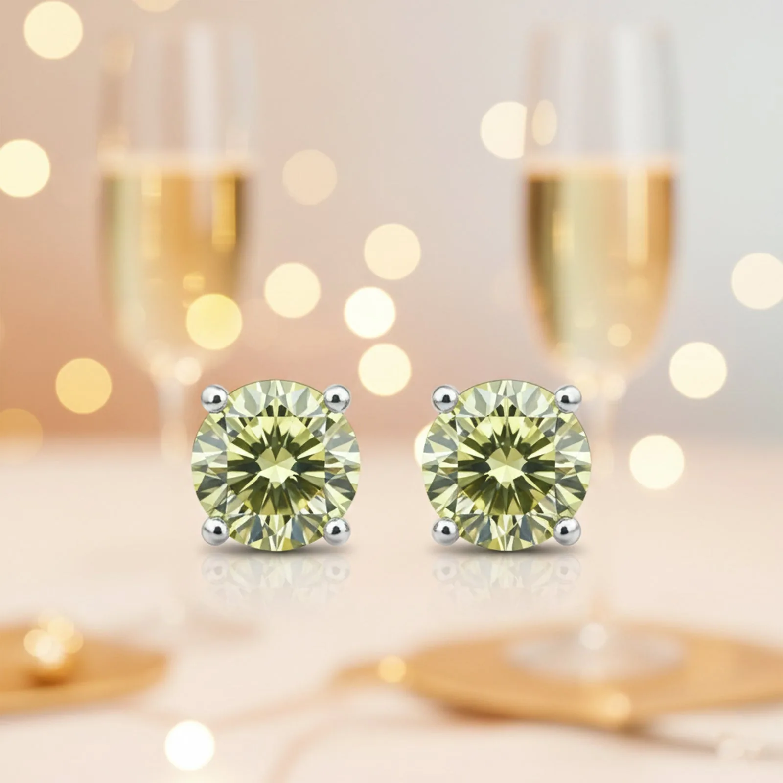 10.00 ct DEW Champagne Moissanite Stud Earrings Gold Vermeil – Statement Jewelry - view 5