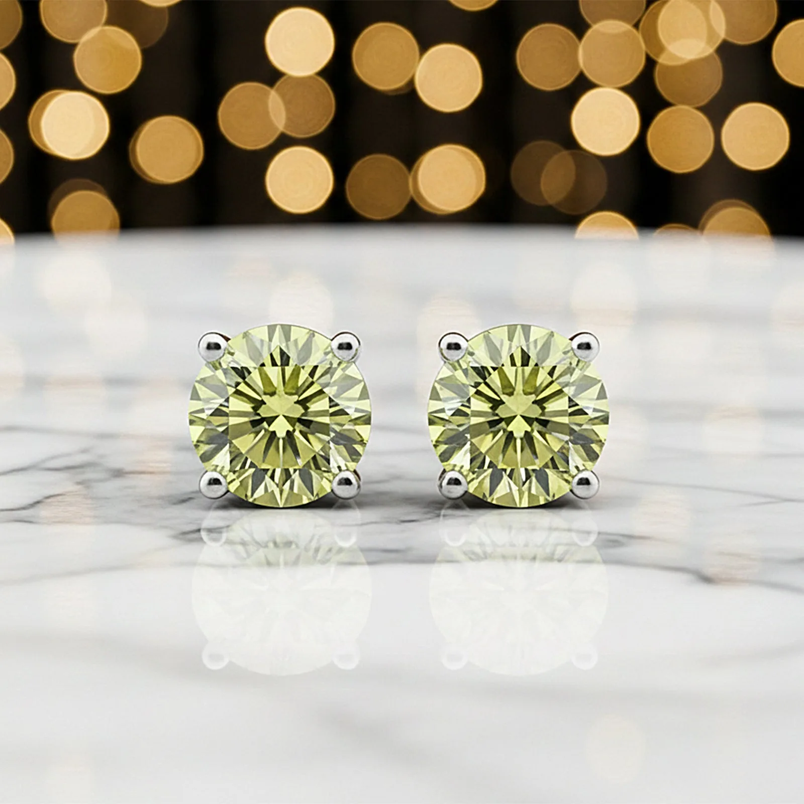 10.00 ct DEW Champagne Moissanite Stud Earrings Gold Vermeil – Statement Jewelry - view 6