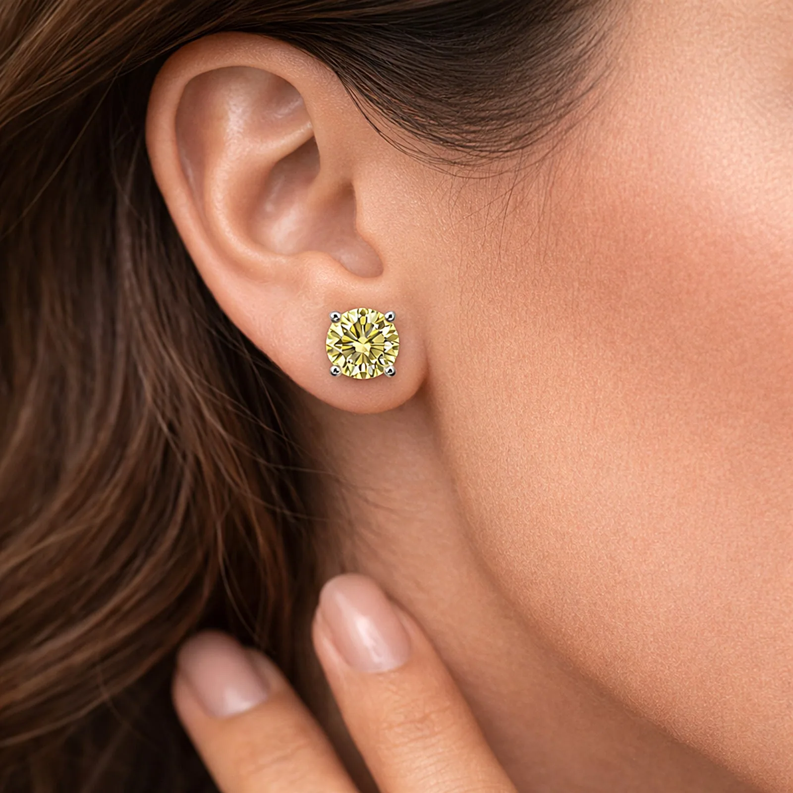 10.00 ct DEW Champagne Moissanite Stud Earrings Gold Vermeil – Statement Jewelry - view 2