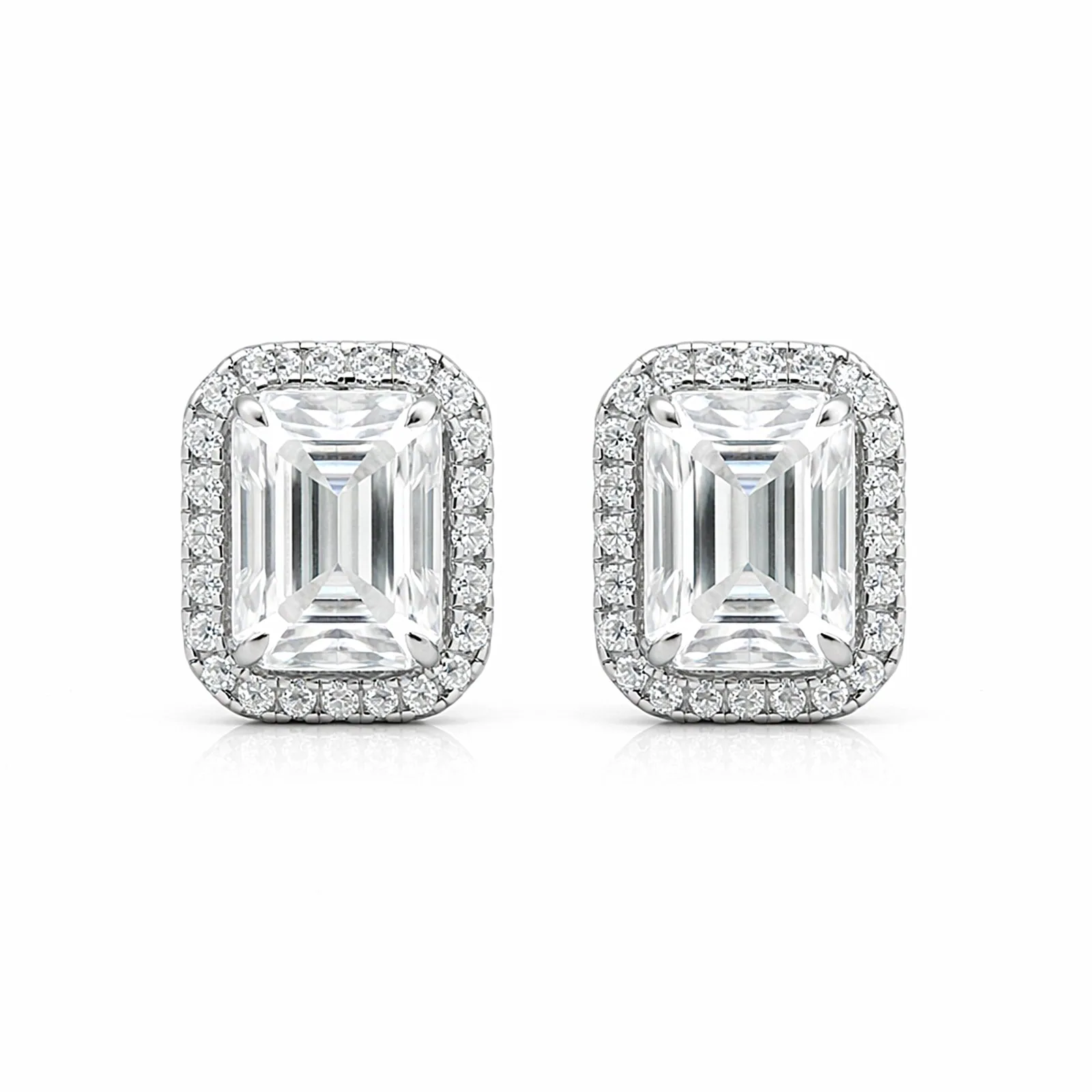 5.00 ct DEW Emerald Cut White Moissanite Studs Gold Vermeil – Elegant Gift Idea