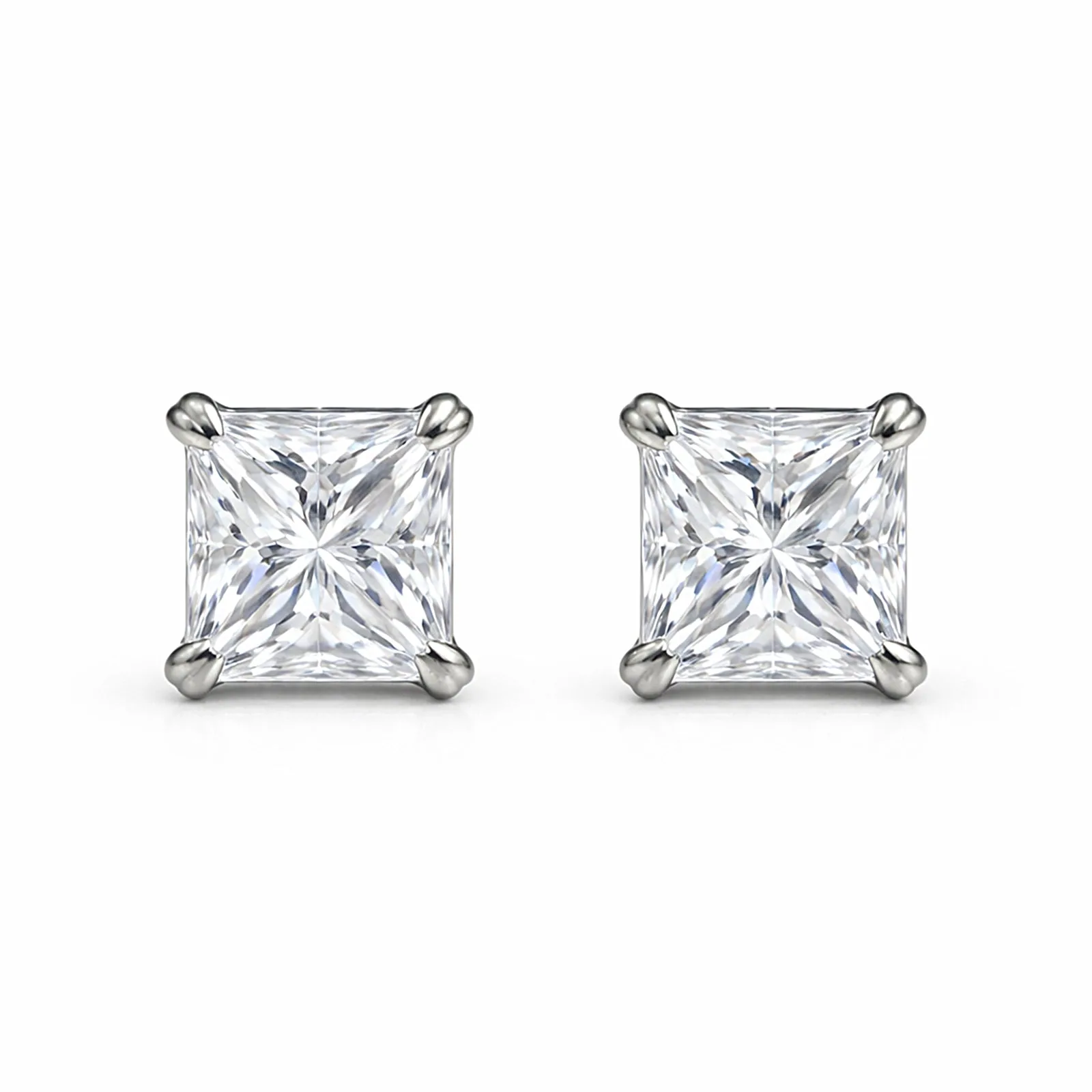 2 Ct Princess Cut Moissanite Stud Earrings — VS1 Clarity, 18k Gold Vermeil