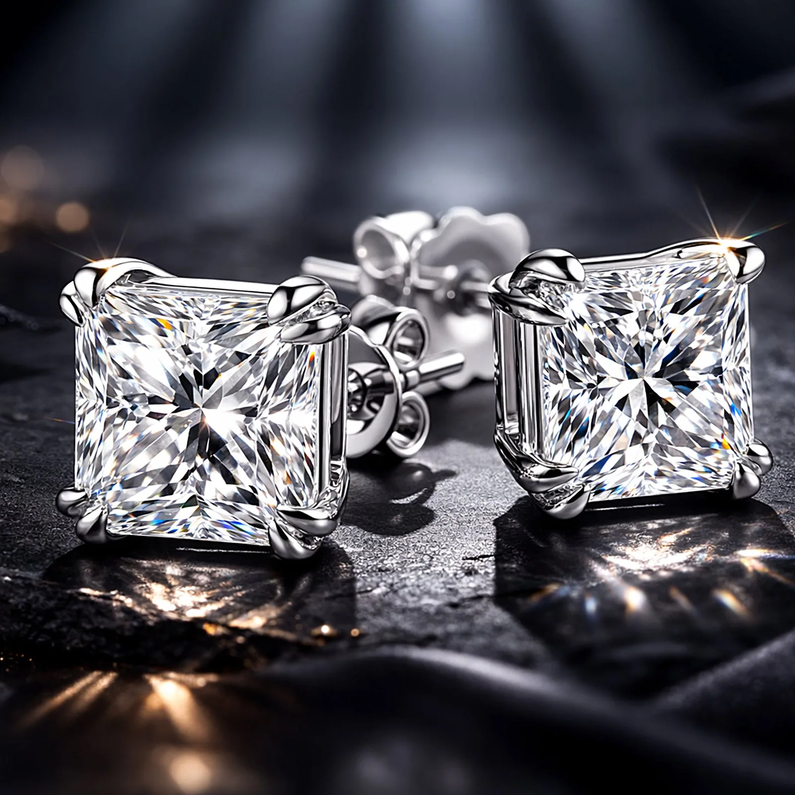 6.00 ct DEW Princess Cut Certified Moissanite Studs in Gold Vermeil For Wife - view 5