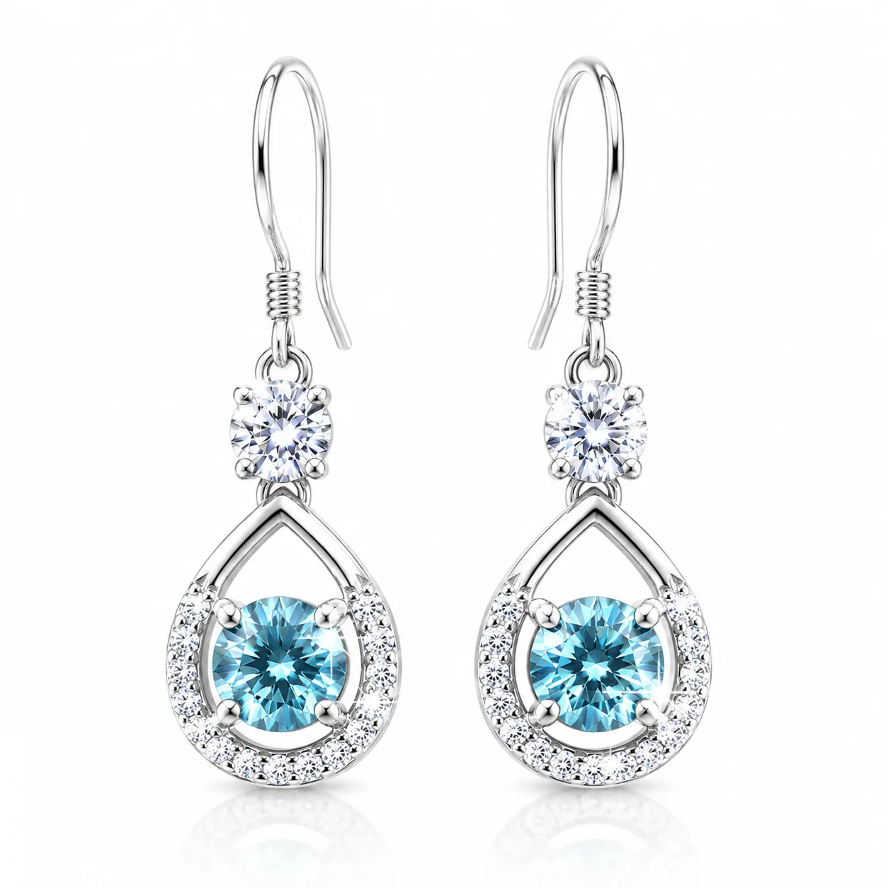 3.20 ct DEW Blue Moissanite Dangle Earrings Gold Vermeil – 4th July Gift for Her