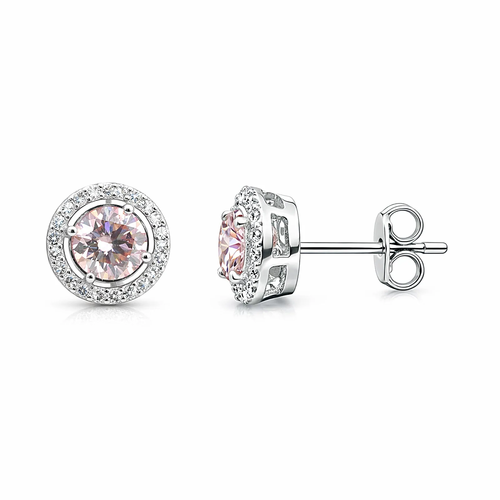 2 Ct Round Cut Light Pink Moissanite Stud Earrings — VS1 Clarity, 18k Gold Vermeil
