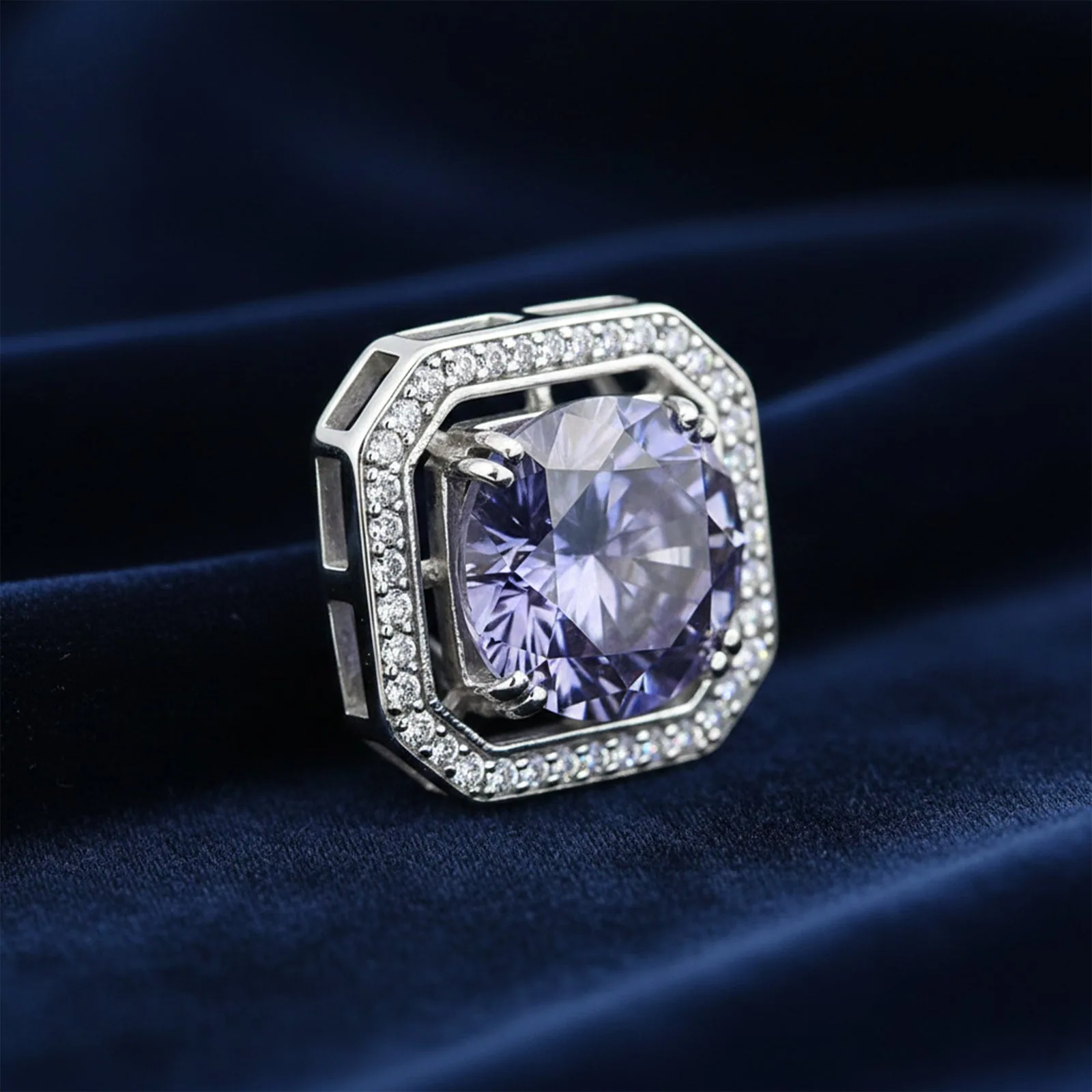 15.60 ct DEW Blue Moissanite Solitaire Pendant in Gold Vermeil Certified - view 7